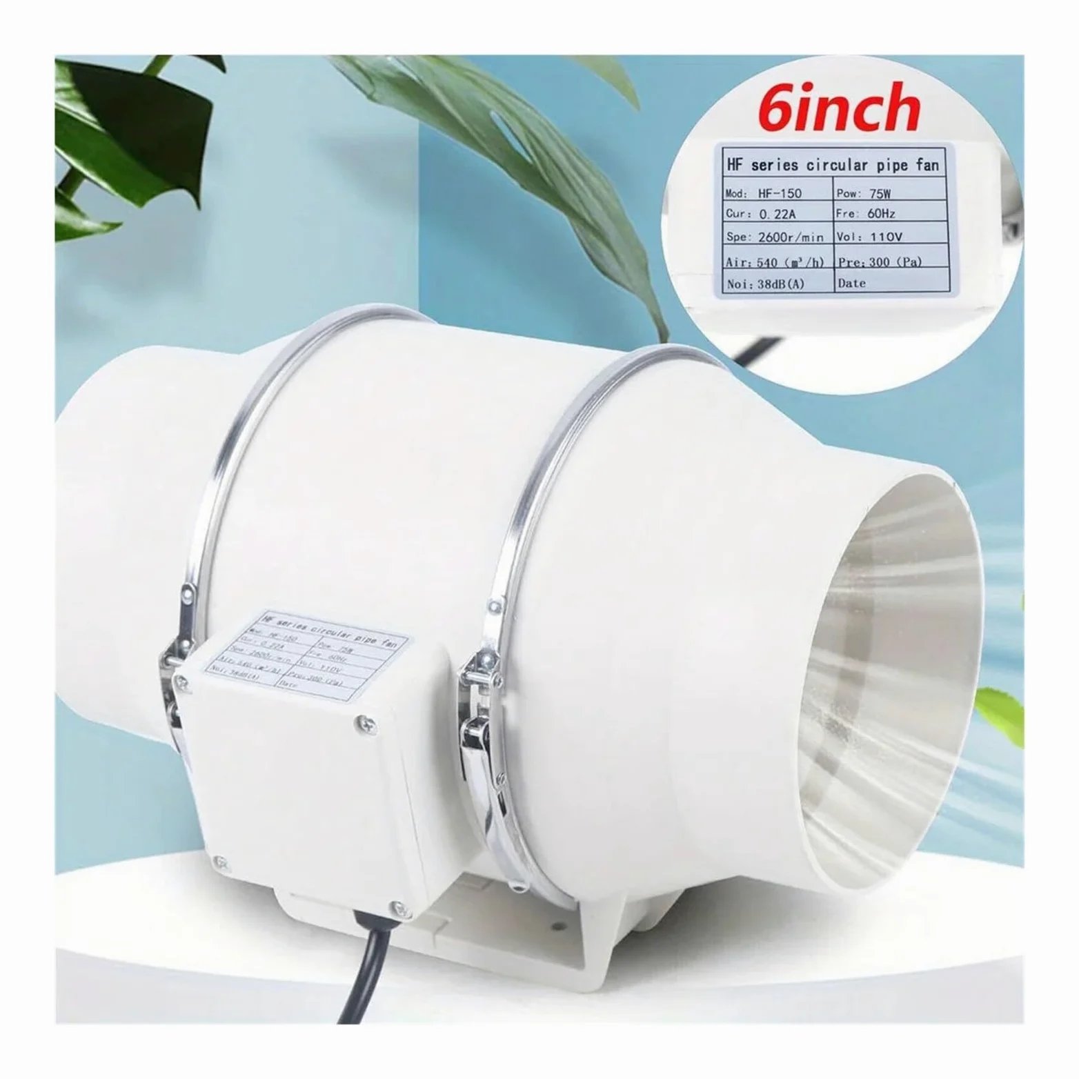 VCHICS Extractor de aire, Ventilador de conducto en línea 4'', 5'' y 6'', ventilador extracción silencioso for conductos Para baño/garaje/hogar(4 Inch)