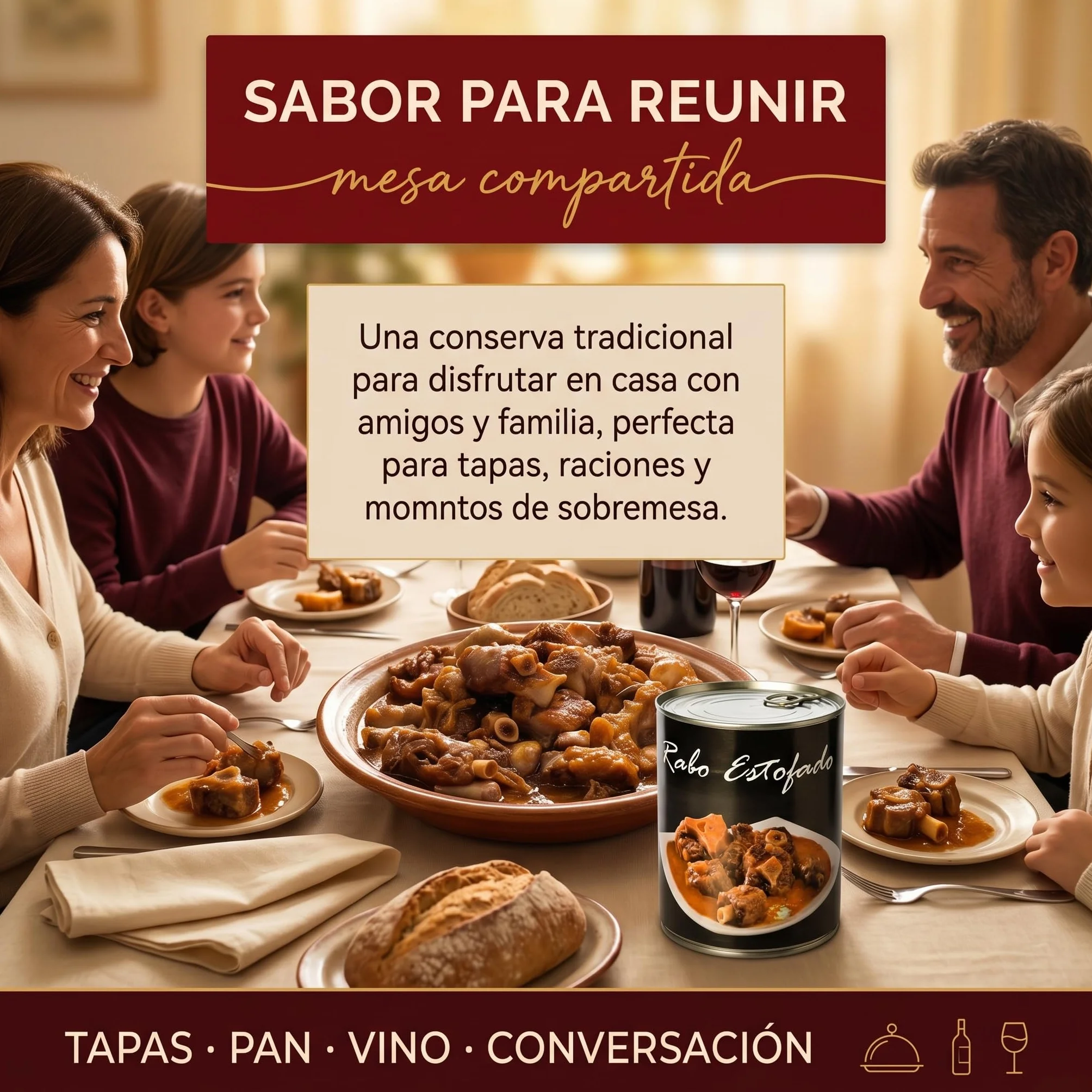 POLGRI Rabo de Vacuno Estofado 800g Receta Manchega Artesana 45% Carne Listo para Calentar Gourmet Español Plato Preparado
