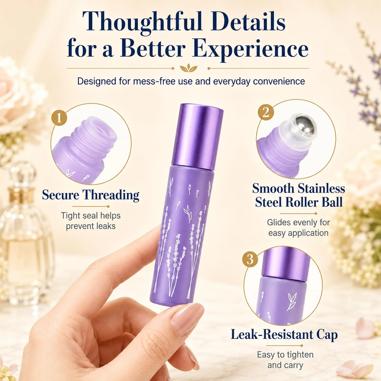 Redamancy 6 Botellas Roll On Rellenables de Cristal 10ml Set de Colores con Embudos y Abridor para Aceites Esenciales