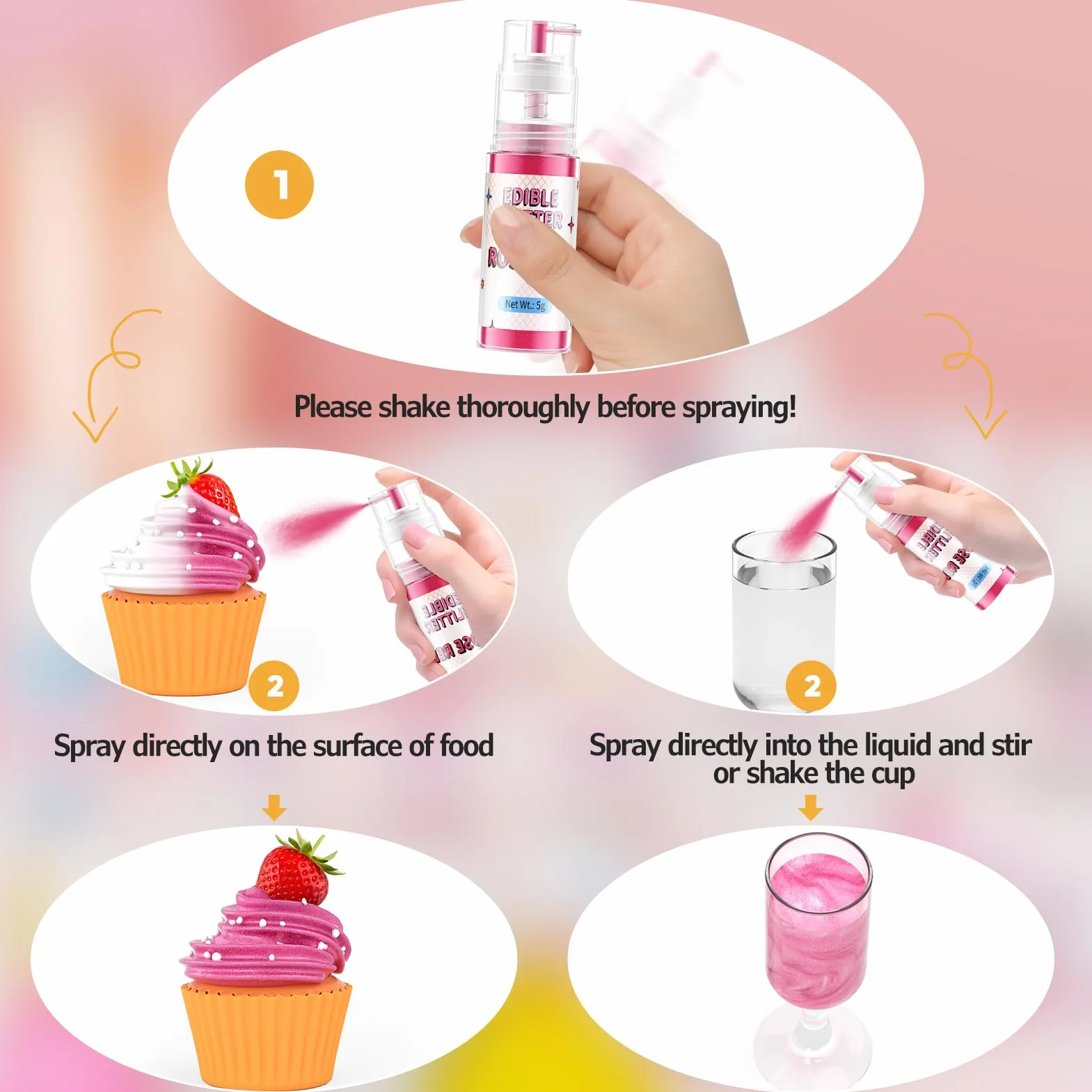 Waysroma Purpurina Comestible Spray Oro 5g Polvos Decoración Tartas