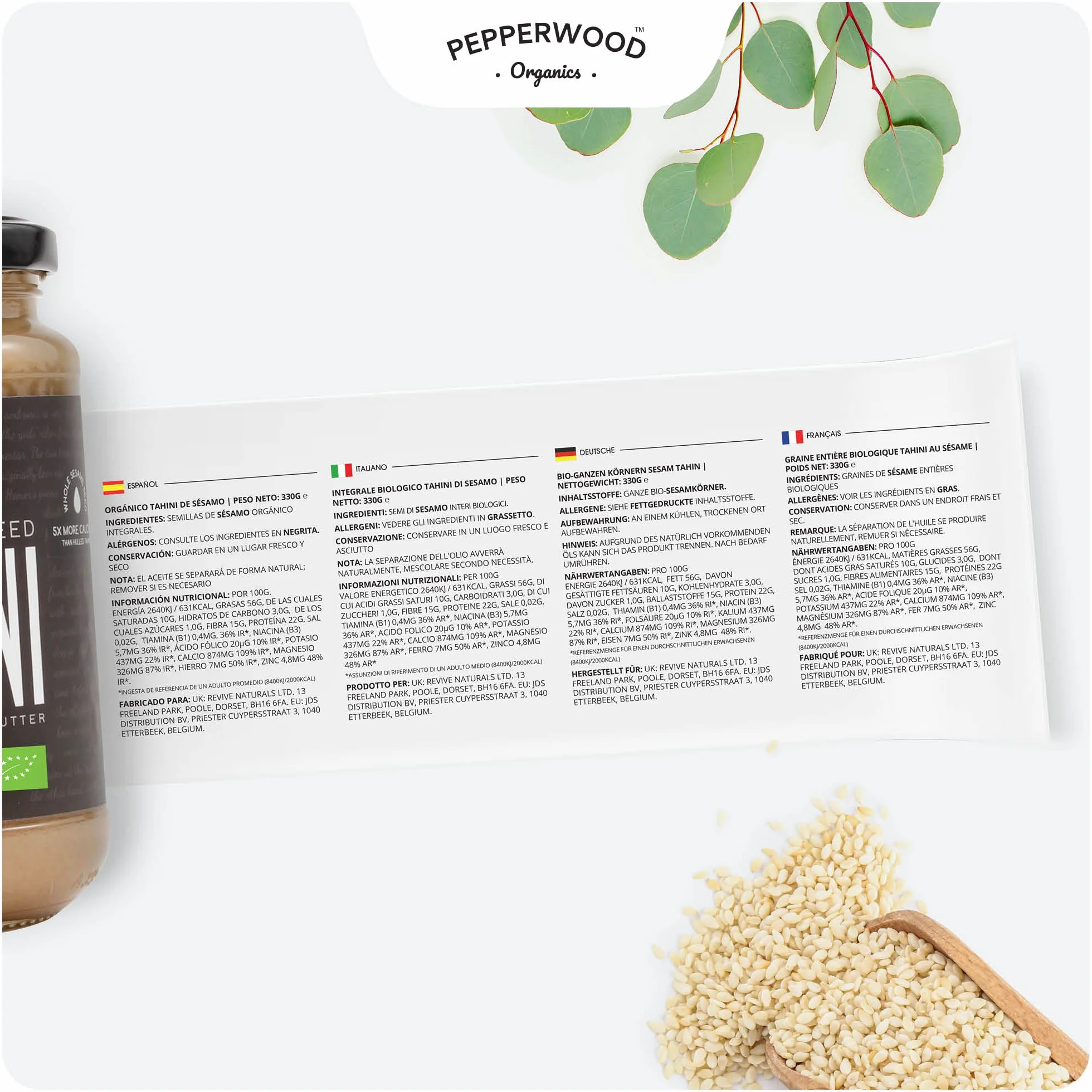 Organic Stone-Ground Whole Sesame Tahini Paste Unhulled Unsalted Non-GMO Gluten-Free Kosher Vegan USDA Organic 330 g 2 Pack