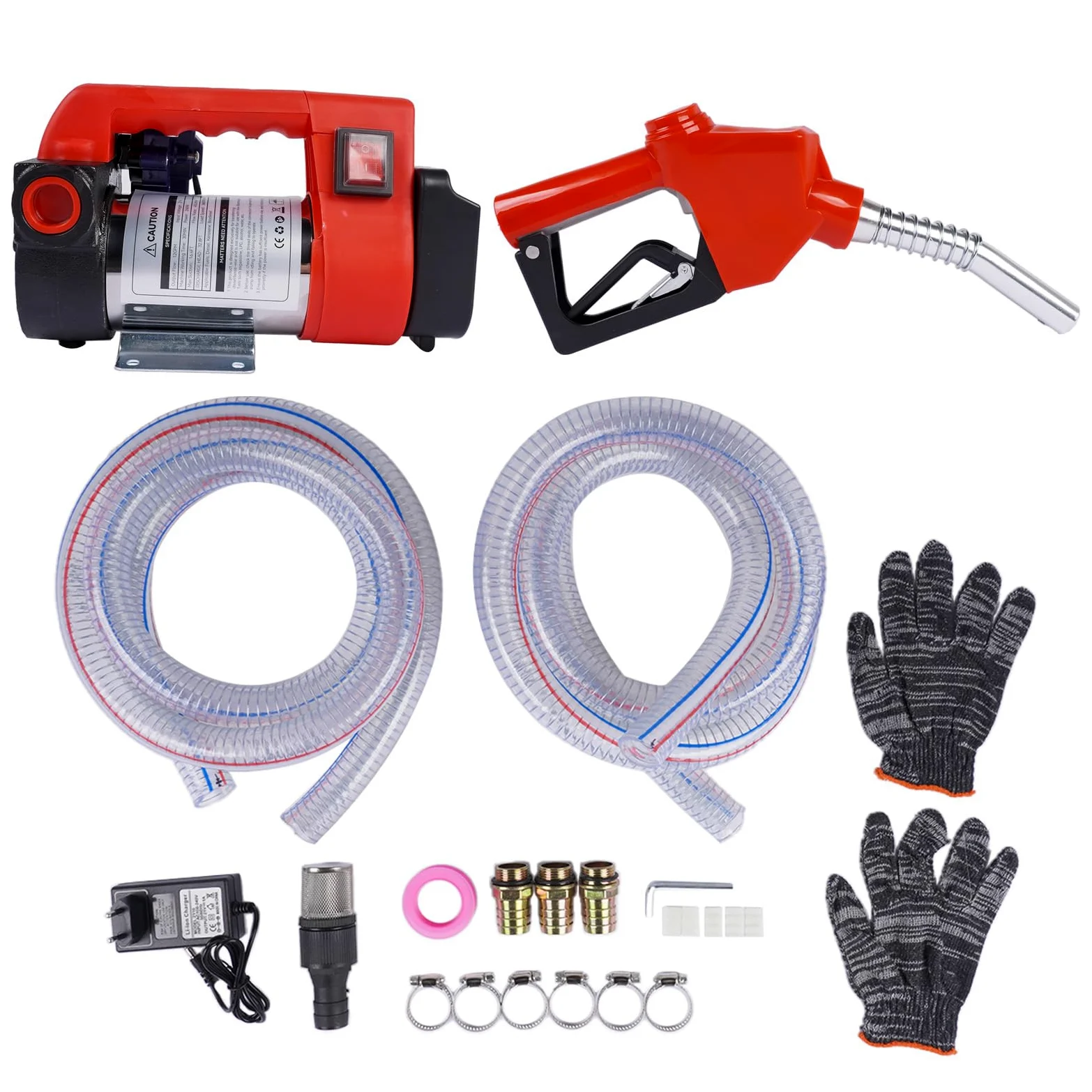 Bomba de Trasvase Diesel a Batería 21V Caudal 45 L/m, Eléctrica Bomba Portátil con Pistola, Filtro y 2 x 2m Mangueras para Diesel, Keroseno, sin batería Hopzty