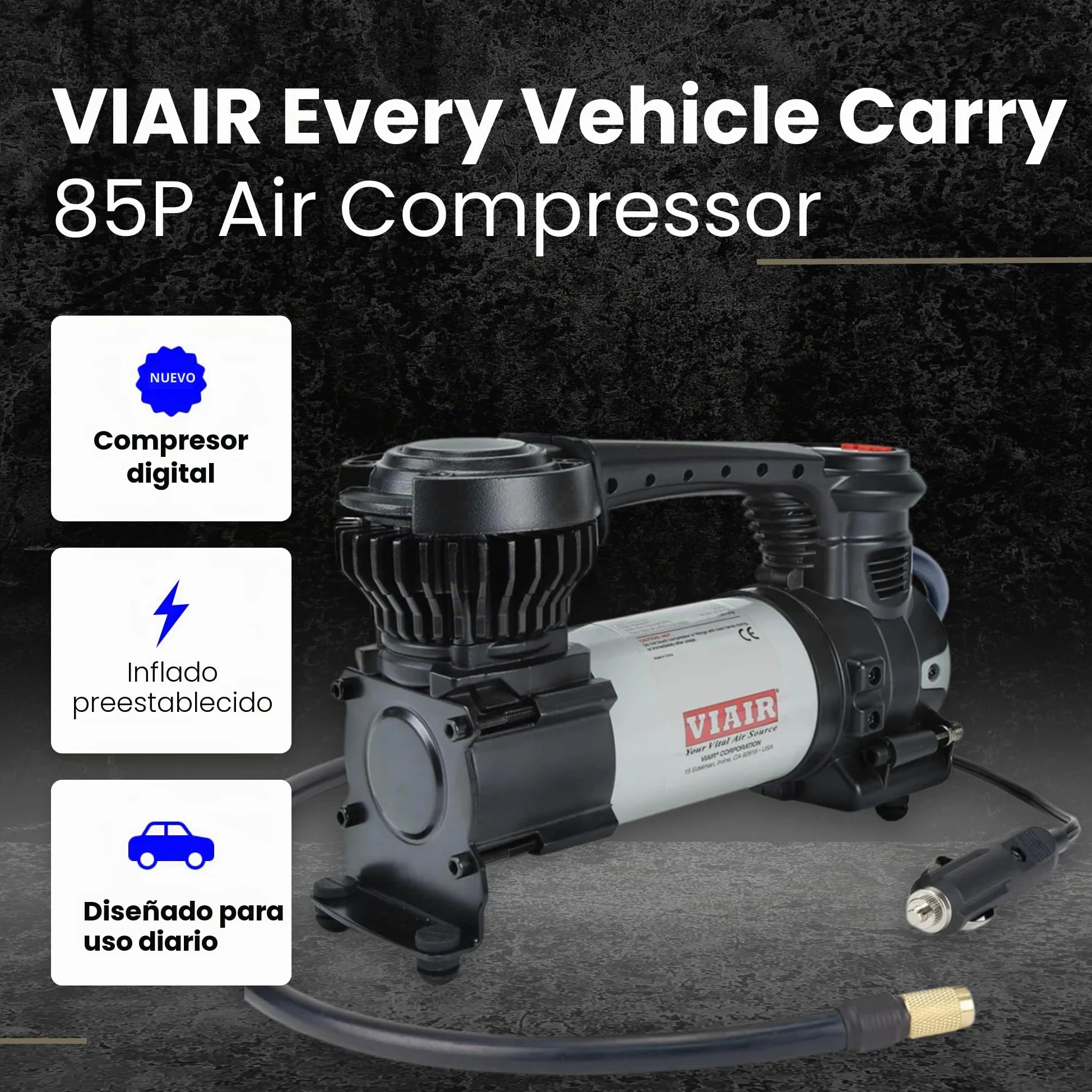 VIAIR Digital EVC85P - Inflador de neumáticos portátil para automóvil, SUV y camión | Función de apagado automático preestablecido | Bomba de neumáticos de carretera de 12 V compresor de aire 60 PSI
