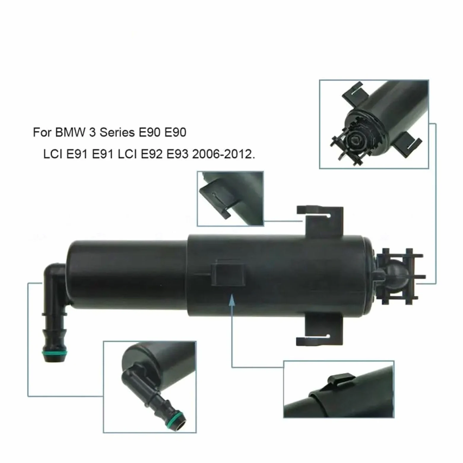 Boquilla lavafaros, apta for Serie 3 E90 E90 LCI E91 E91 LCI E92 E93 2006-2012 61677179311 Limpieza izquierda derecha Limpiador de faros en spray(SET)