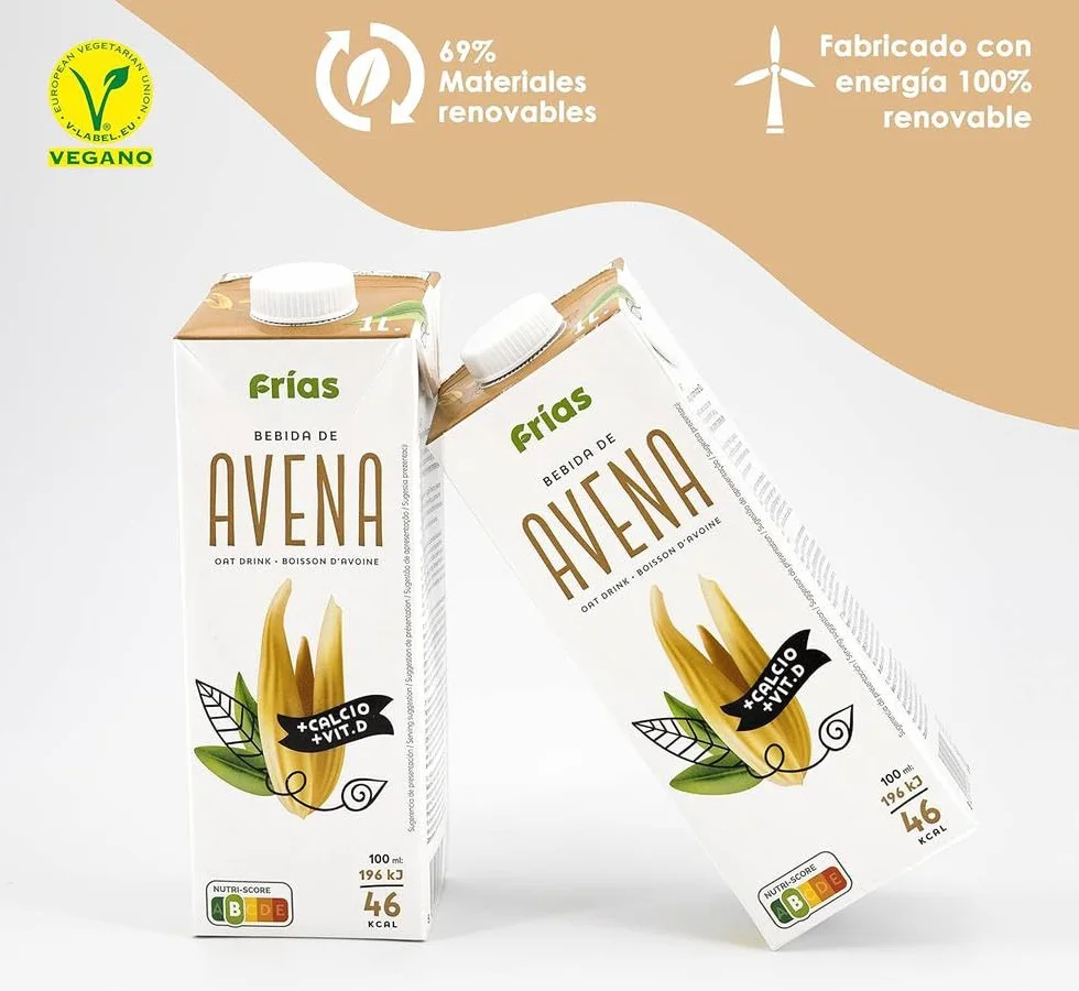 Frías Bebida Vegetal de Avena Enriquecida con Calcio Pack 6 x 1L Sin Lactosa Sin Azúcares Añadidos Vegana