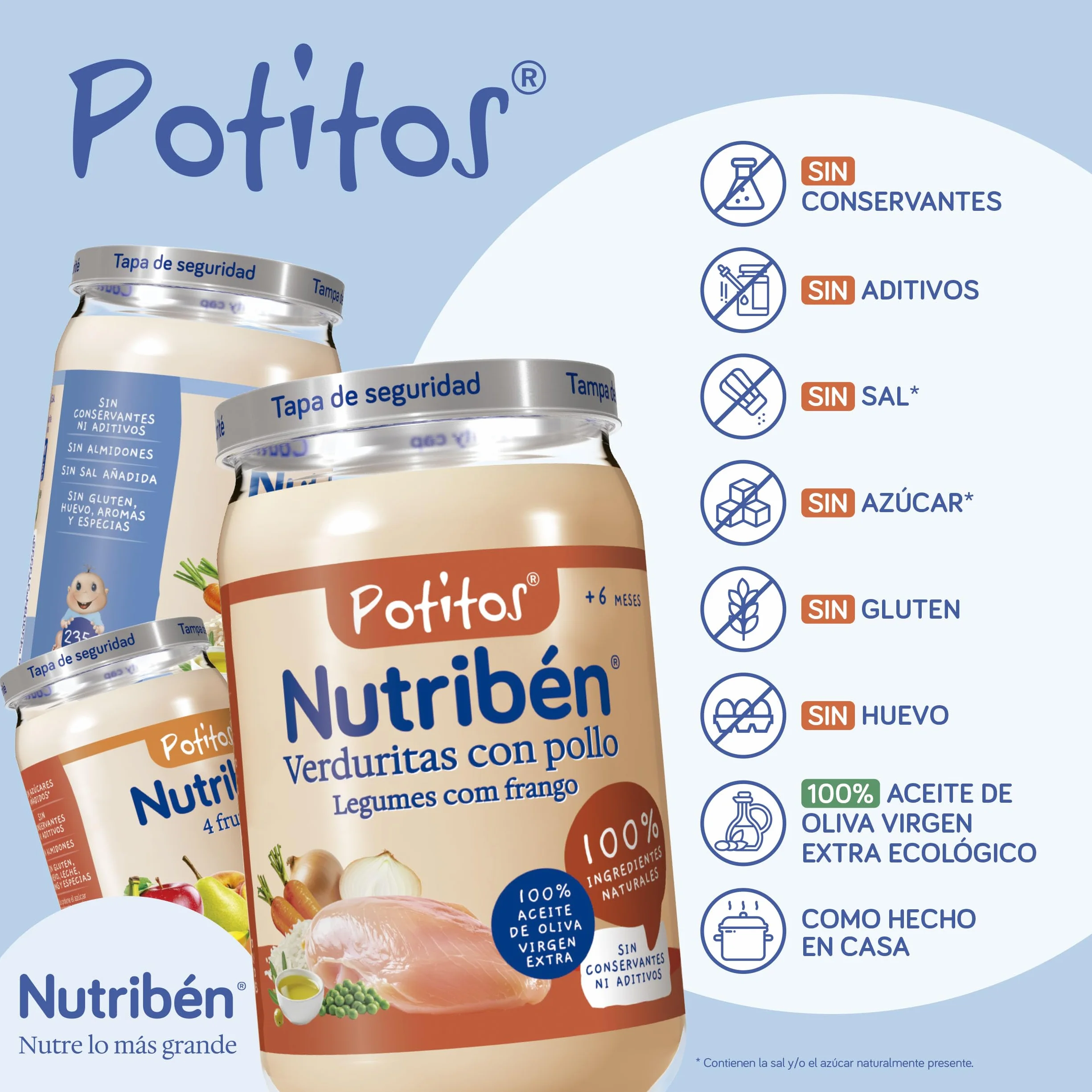 Nutribén Potitos pack Merienda Manzana Naranja Plátano Pera Sin almidones 4 meses 3 bipacks 6x120gr