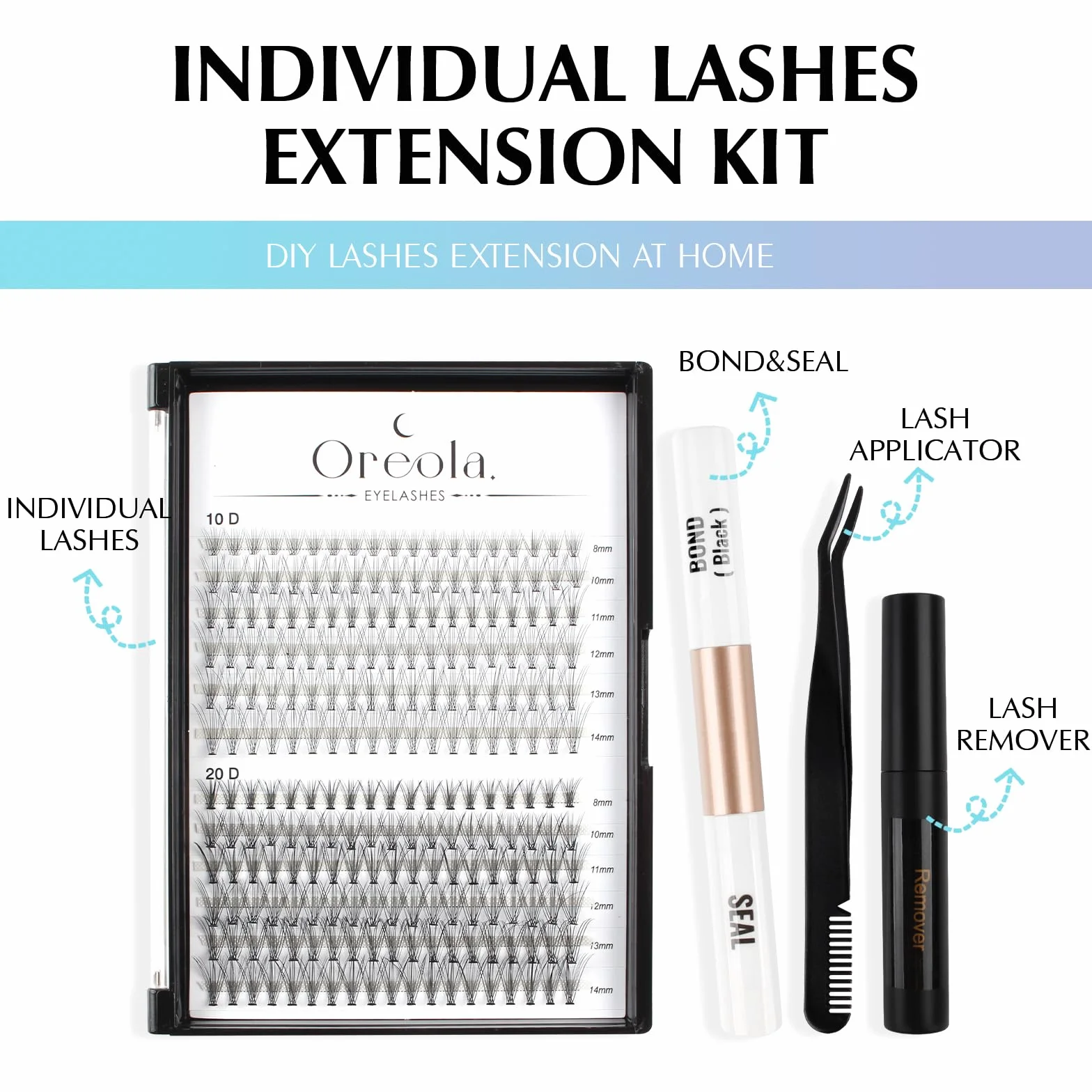 Kit de pestañas individuales Bond&Seal 228PZS 0.1C 8-14 mm 10D 20D pinzas removedor
