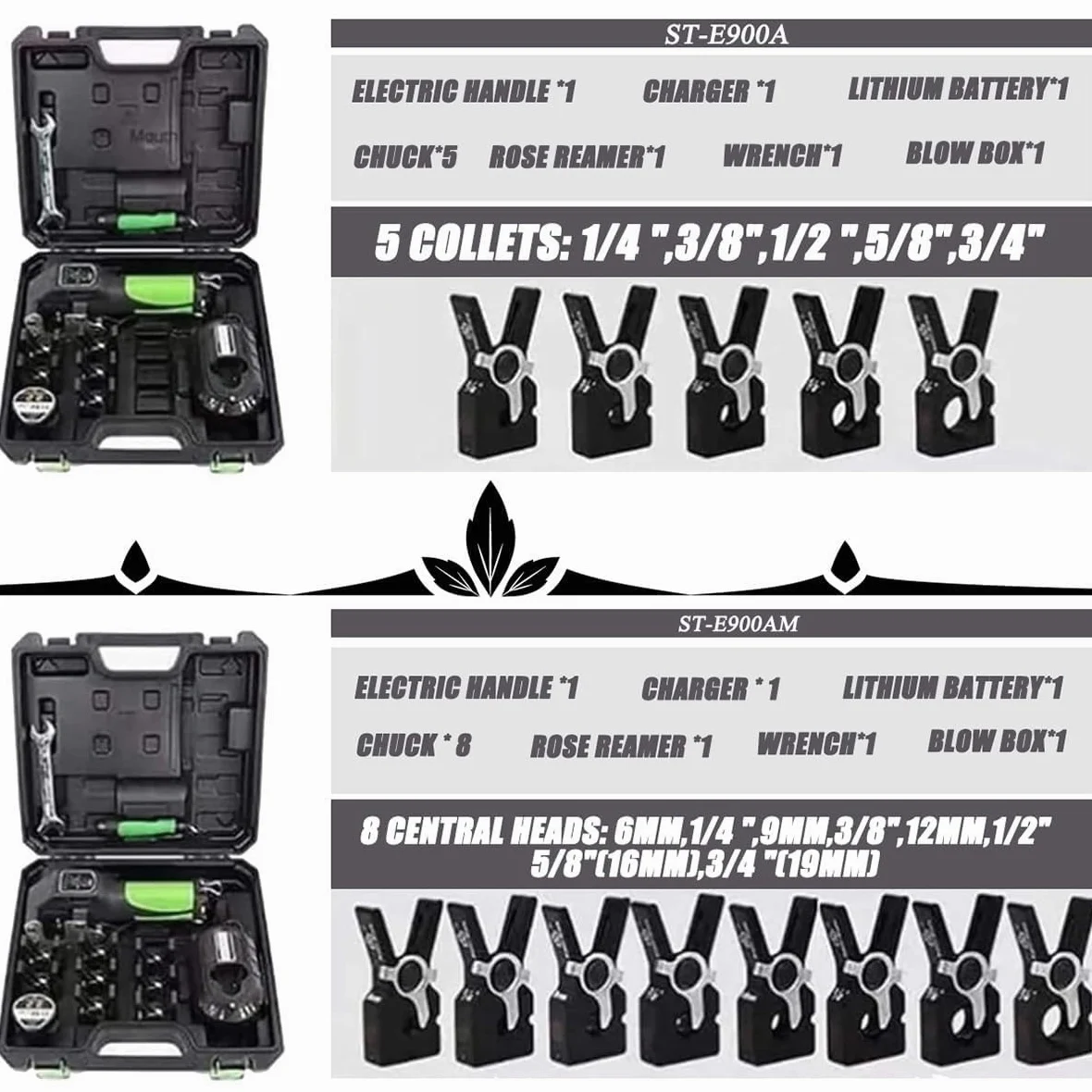 Juego de Herramientas de abocardado eléctrico Profesional con 8 Accesorios, Herramienta de abocardado de Tubos de Cobre, for Tubos de Freno y Aire Acondicionado