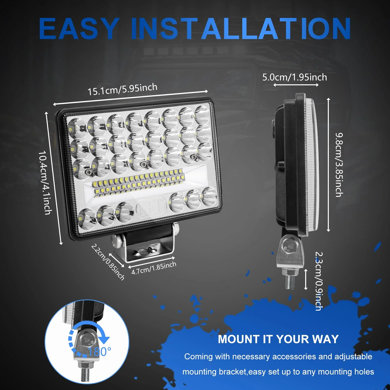 Biqing 2PCS Focos LED Tractor con Hi/Lo Beam,172W Faro Trabajo LED 6Inch Barra LED Tractor 12V 24V Faros Luz Adicionales Luz Antiniebla 27000LM para Coche/SUV/UTV/ATV/Off-Road/Moto/Camión