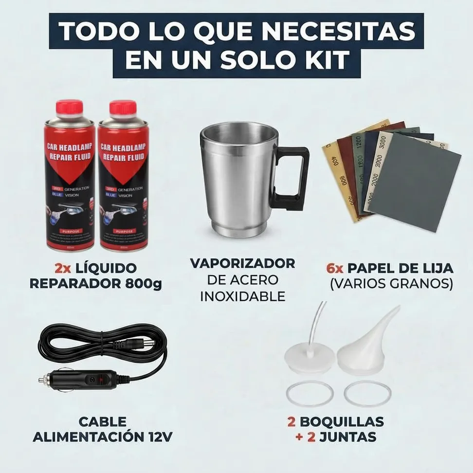 Kit de Pulido y Mantenimiento de Faros de Coche – Elimina Amarilleo y Arañazos Superficiales para Mayor Claridad y Visibilidad Vial