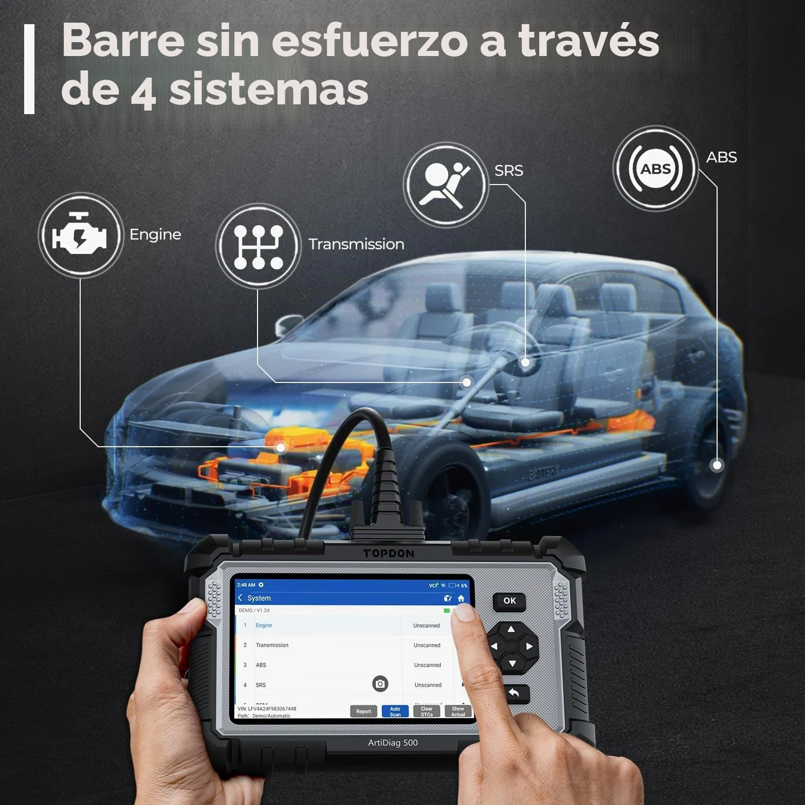 TOPDON AD500 OBD2 diagnosis coche multimarca con 4 Sistemas y 6 Funciones de Reinicio, Sistema de Motor ABS SRS Transmisión, reinicio para aceite/SAS/TPMS/ETS/BMS/freno, Actualización gratuita de WiFi