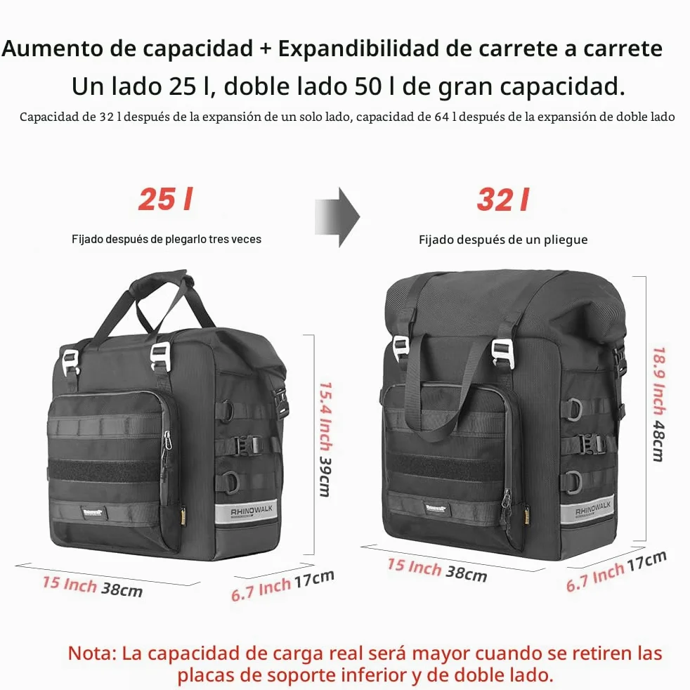 Rhinowalk Bolsas laterales impermeables 25L para moto aventura deportiva negro