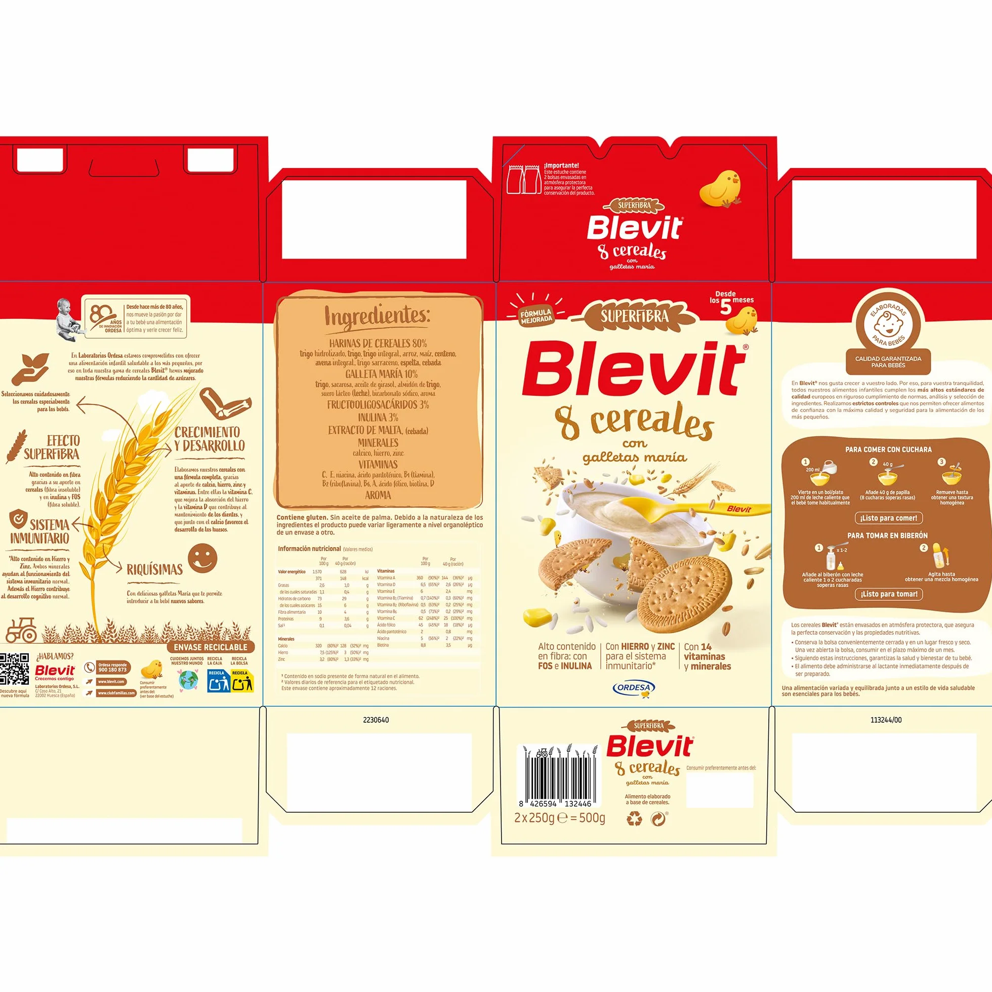 Blevit Superfibra 8 Cereales con Galletas María 500g Papilla para Bebé 5 Meses