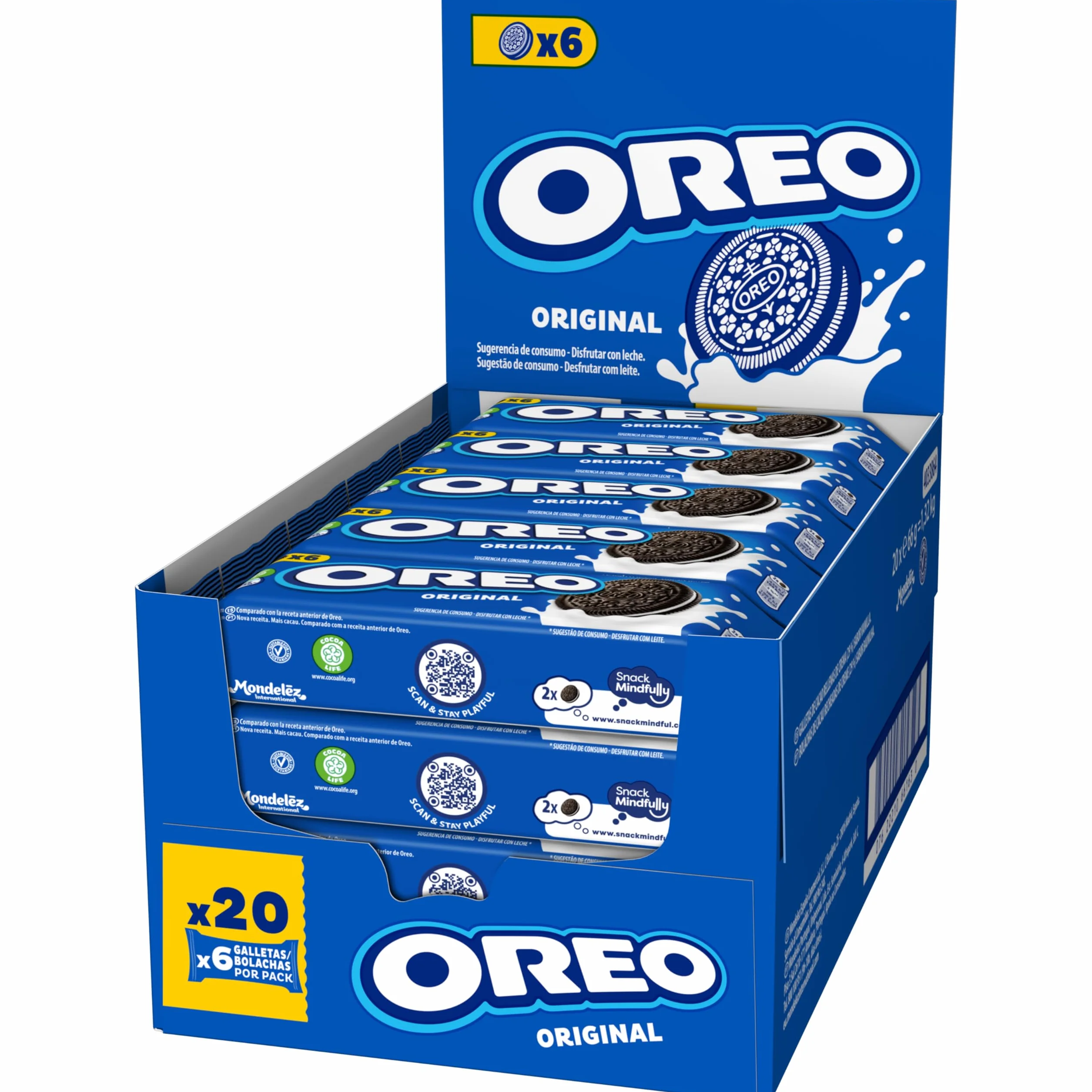Oreo Galletas de Chocolate Rellenas de Crema Sabor Vainilla, 20 x 66g