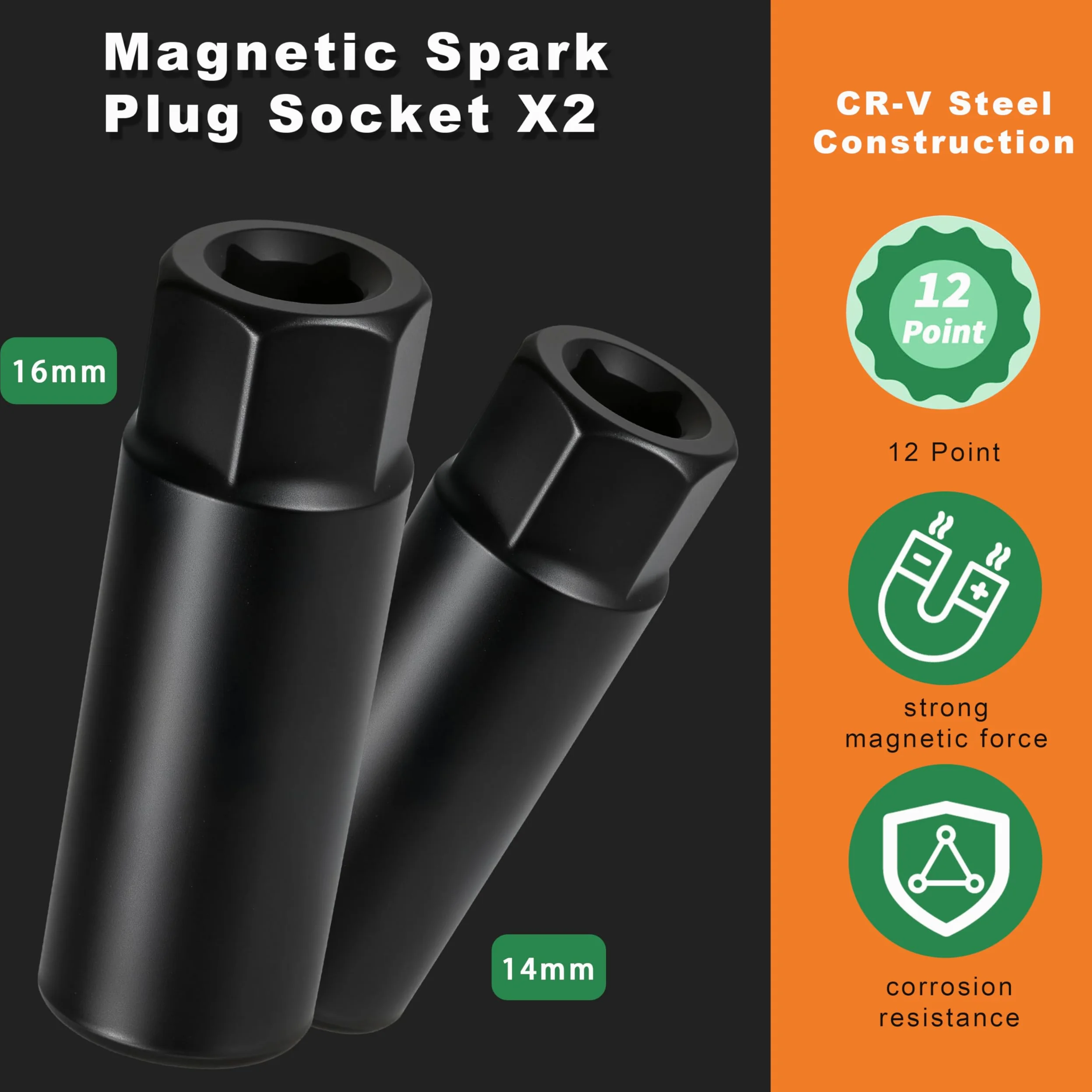 AEROFORCE - Juego de 9 enchufes magnéticos para bujías con llave dinamométrica digital de 3/8 pulgadas (6.8-135 Nm), incluye enchufes de 12 puntos de 14 mm y 16 mm, barra de extensión de 10 pulgadas y