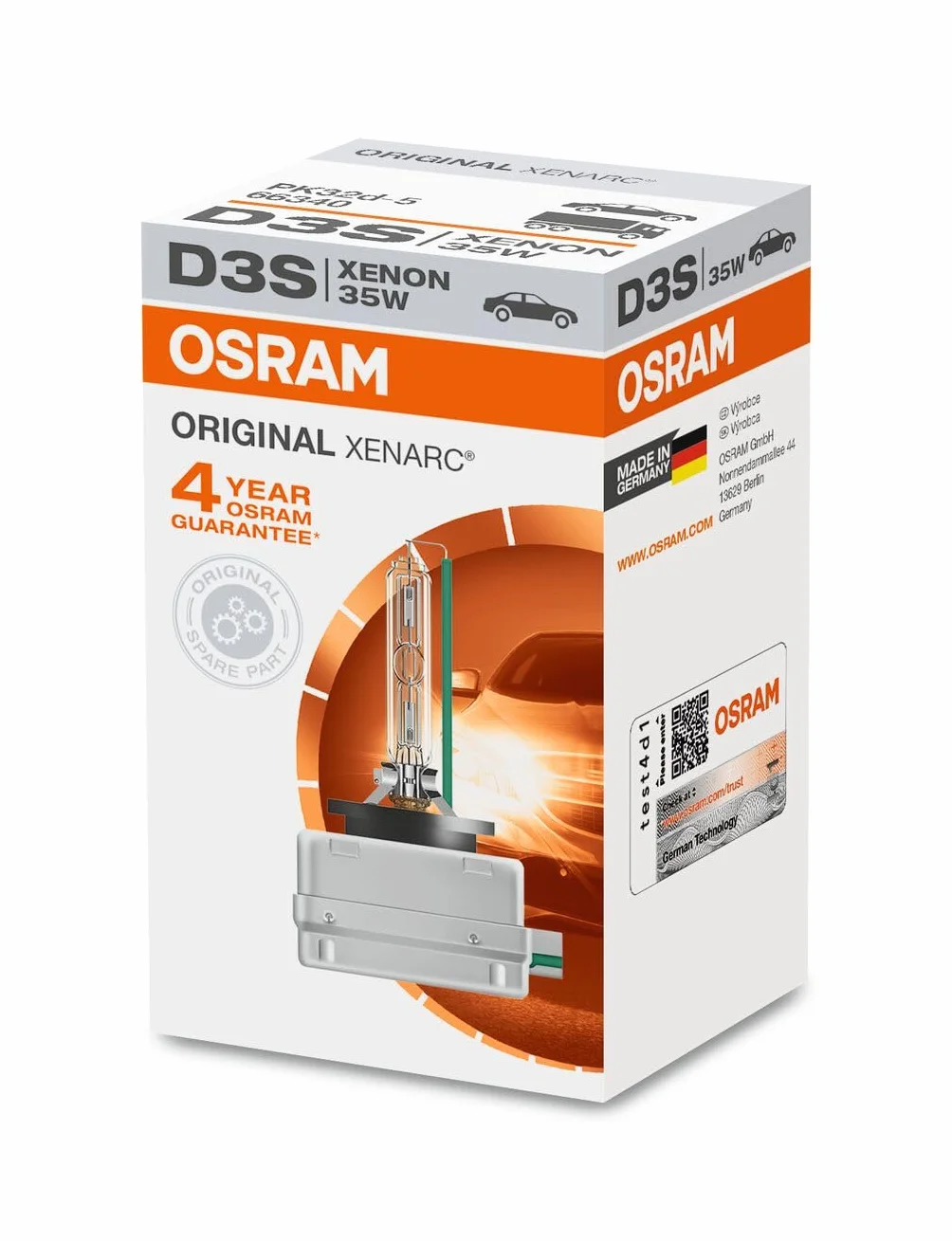 OSRAM 66340 XENARC ORIGINAL D3S HID, lámpara de xenón, lámpara de descarga, calidad de equipamiento original (OEM), estuche (1 unidad), 3200 lm, temperatura de color 4300K