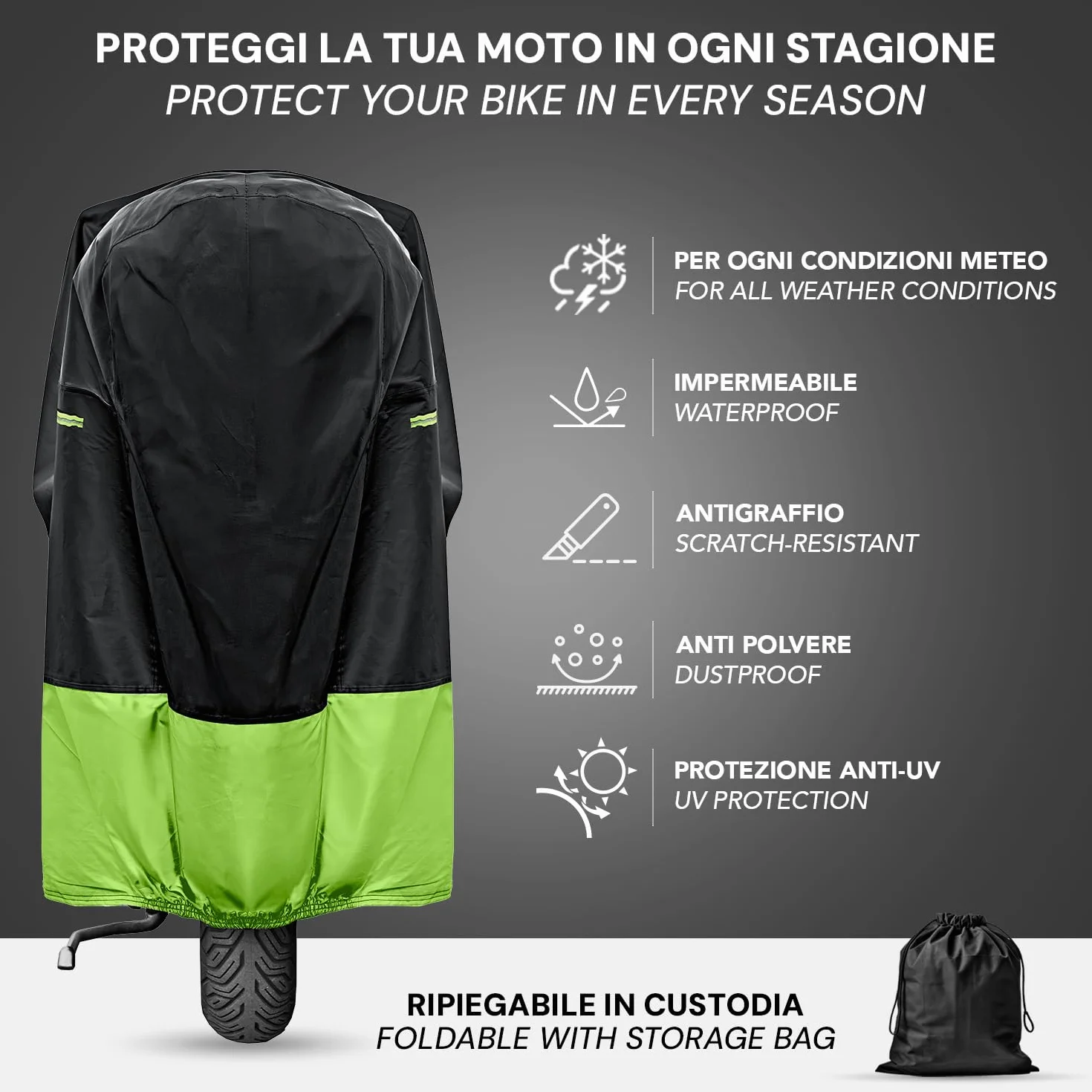 PERLETTI Funda Moto Interior Resistente al Agua - Cubre Scooter Motocicleta Protector Rayos UV Polvo Humedad Insertos Reflectantes - Capa Moto con Doble Correa Antiviento (240x105x125)