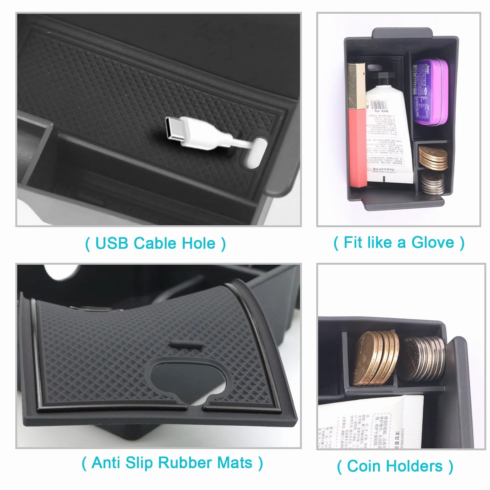 CDEFG Compatible con Nissan Juke F16 2019-2025 2026 Caja de almacenamiento Consola Central Apoyabrazos Interior Center Armrest Storage Box, Con Tapete Antideslizante Juke Hybrid 2025 Accesorios