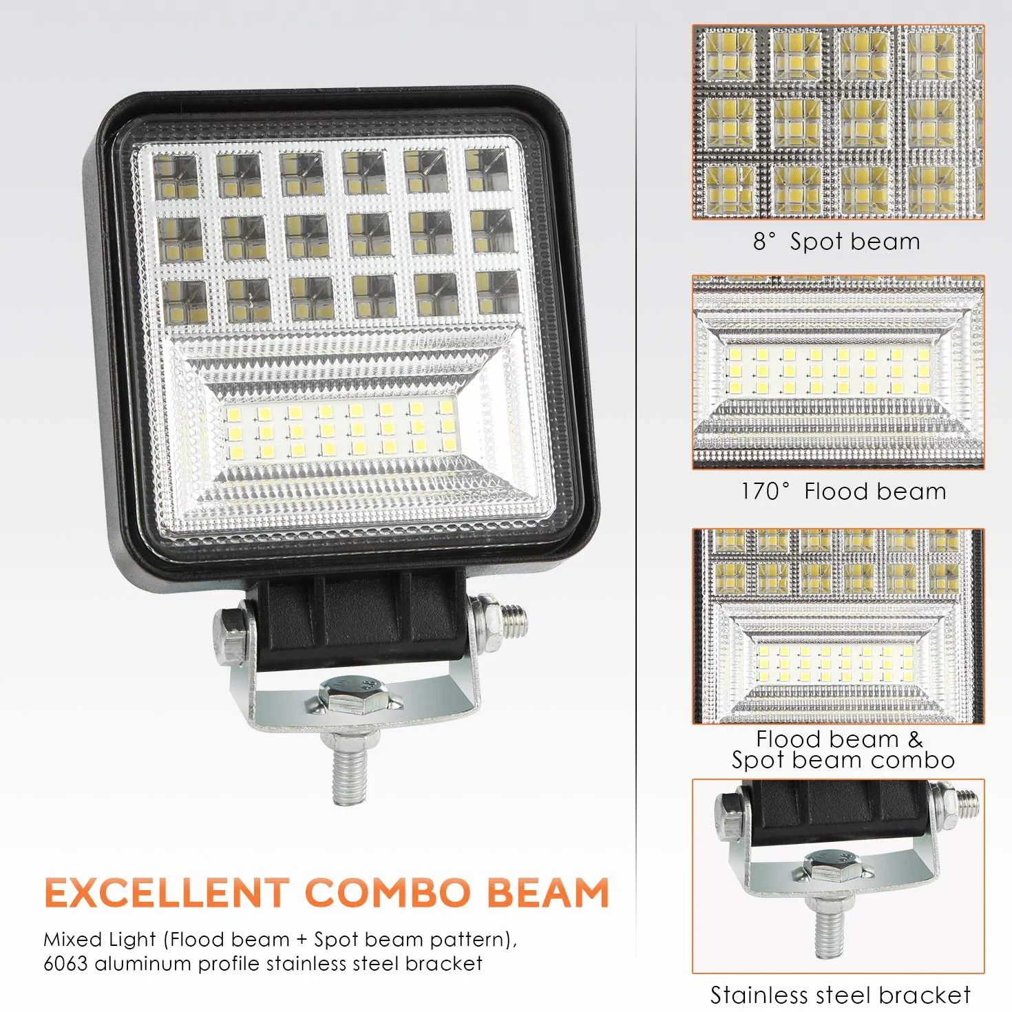 2 X 126W Faro Trabajo LED, 12V 24V Square Faros Led Tractor 12600LM, LED Focos de Coche, IP68 Impermeable Luces de Trabajo Luz de Niebla para Coche SUV, UTV, Off-Road, ATV, Camión