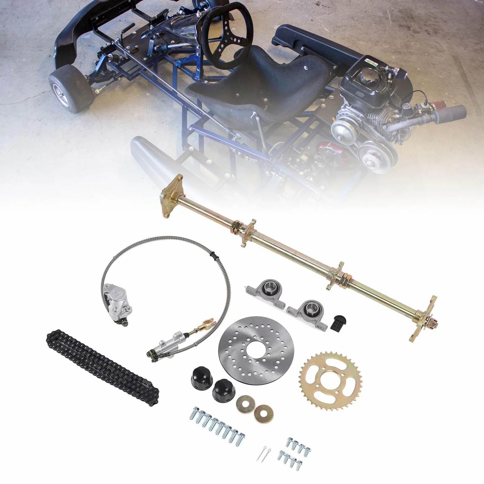 Keenso Kit de Eje para Kart, Conjunto de Eje de Transmisión Trasero de 32 Pulgadas, Piñón 428 de 37 Dientes, Disco de Freno de 7,5 Pulgadas y Juego de Cadena para ATV, Quad, Drift y