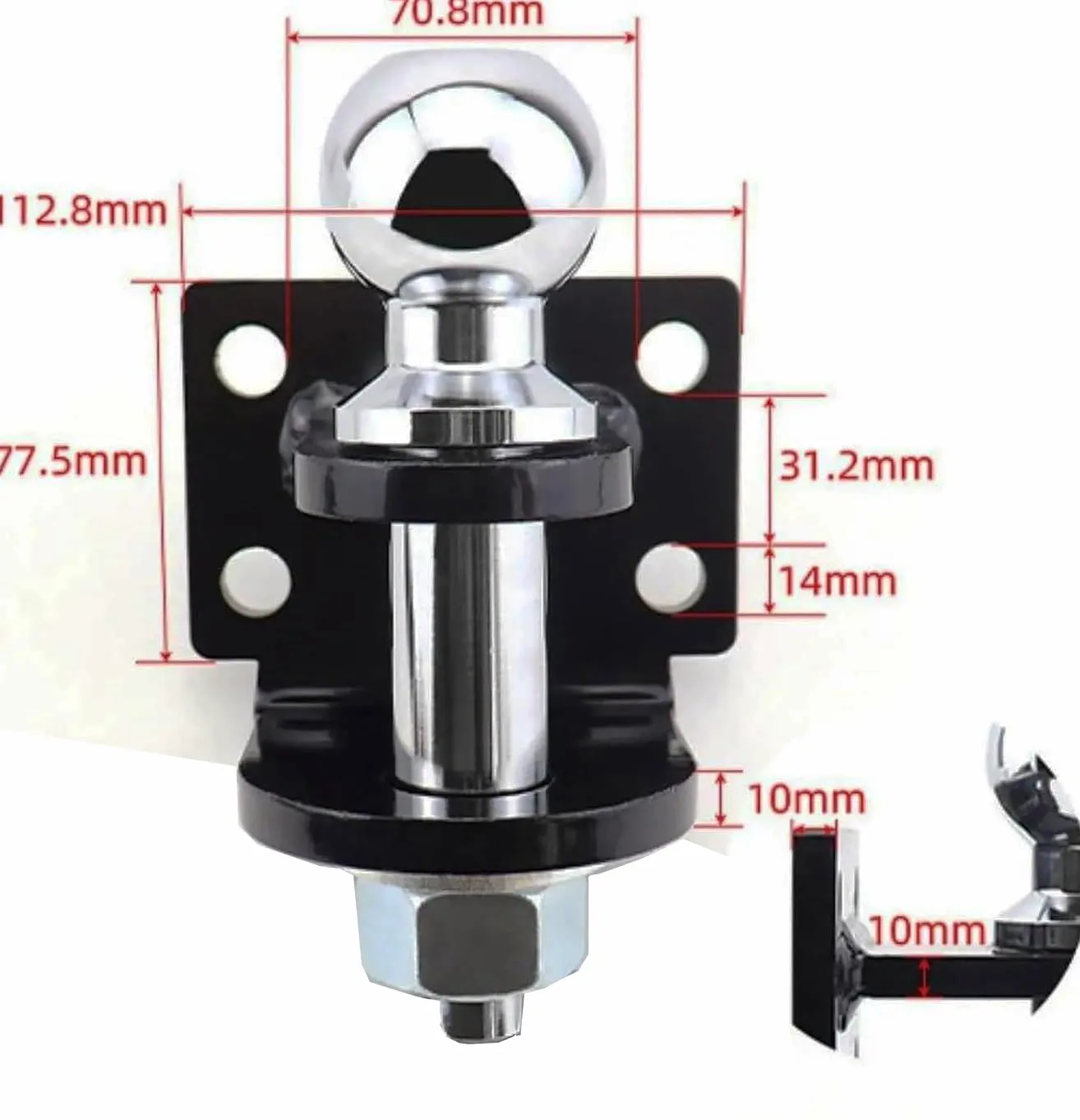 Acoplamiento Mixto,Enganche de Remolque con Bola 50mm, Fuerza de tracción 3,5 t (Black)