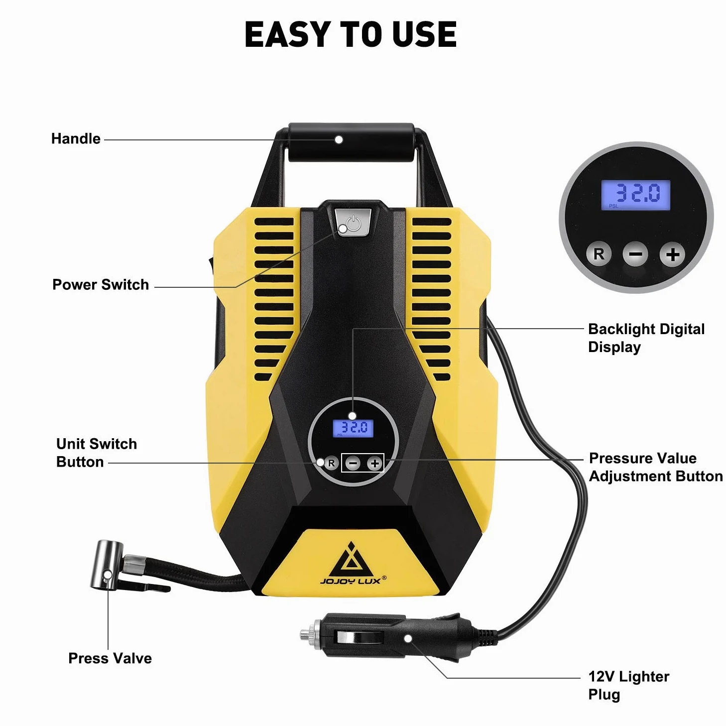 WERPOWER Digital Tire Inflator, 12V DC Portable Air Compressor Pump for Car Tires, 150 PSI Auto Shut Off with Emergency LED Flasher.