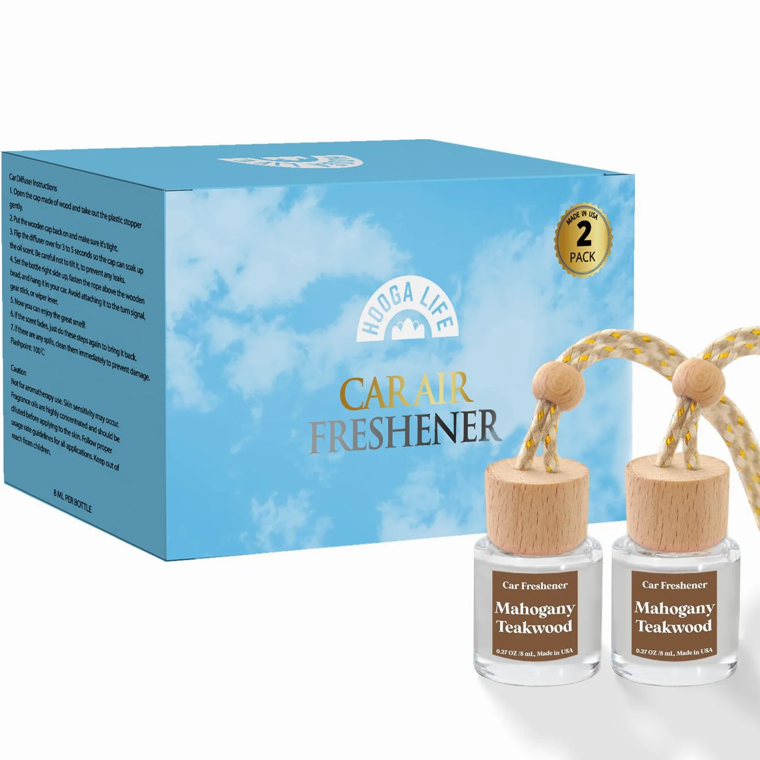 HoogaLife - Difusor de ambientador para coche, revitaliza tu conducción con el ambientador colgante, difusor de aroma Happiness in Motion (madera de teca caoba)