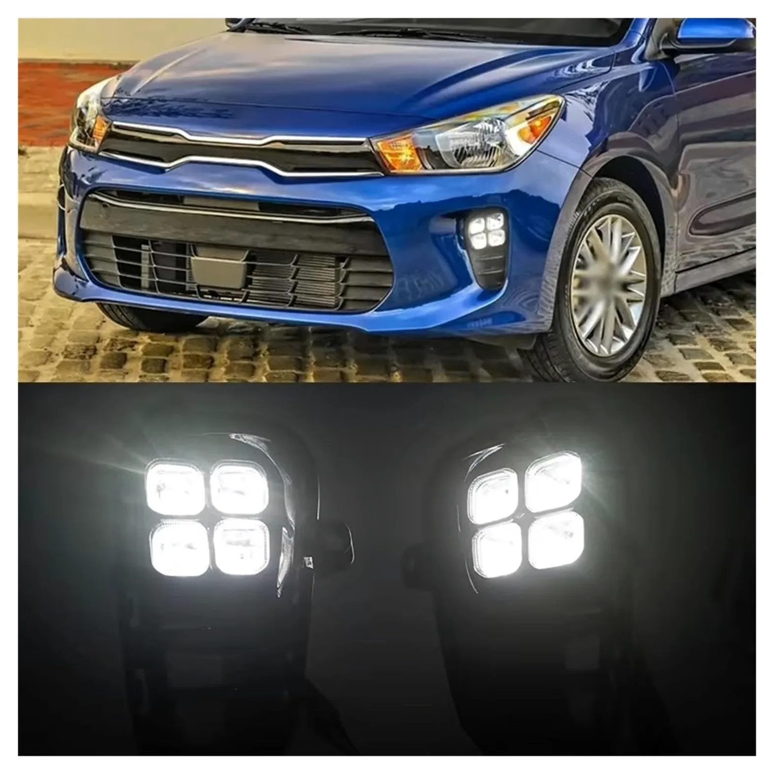 Genérico Para Kia Para Rio 2017-2020 Luces Diurnas LED DRL Intermitentes Faros Antiniebla Delanteros Blanco/amarillo Faros Antiniebla