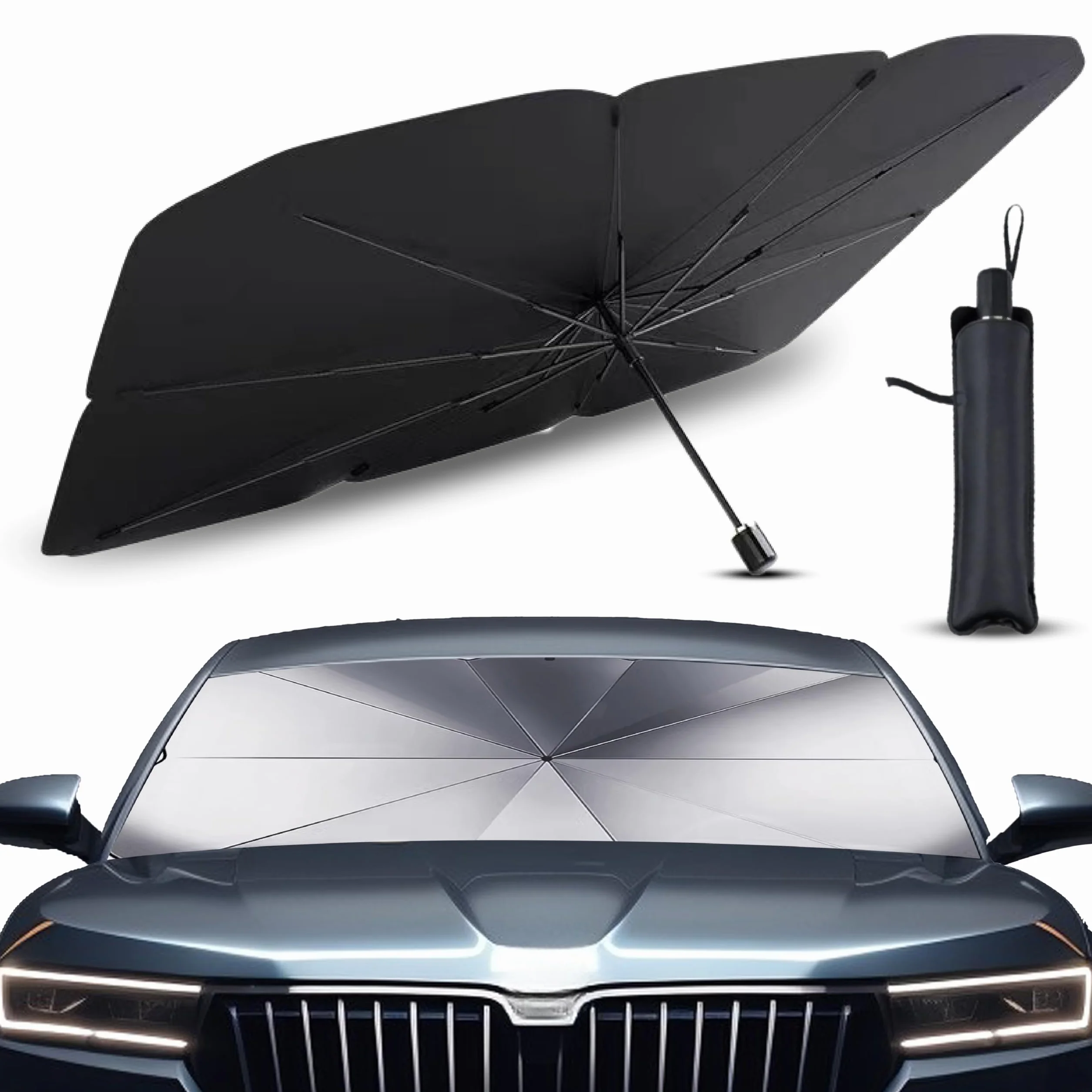 Protector Solar Coche Delantero Parasol SUV Camión UV Titanio 140x80 cm
