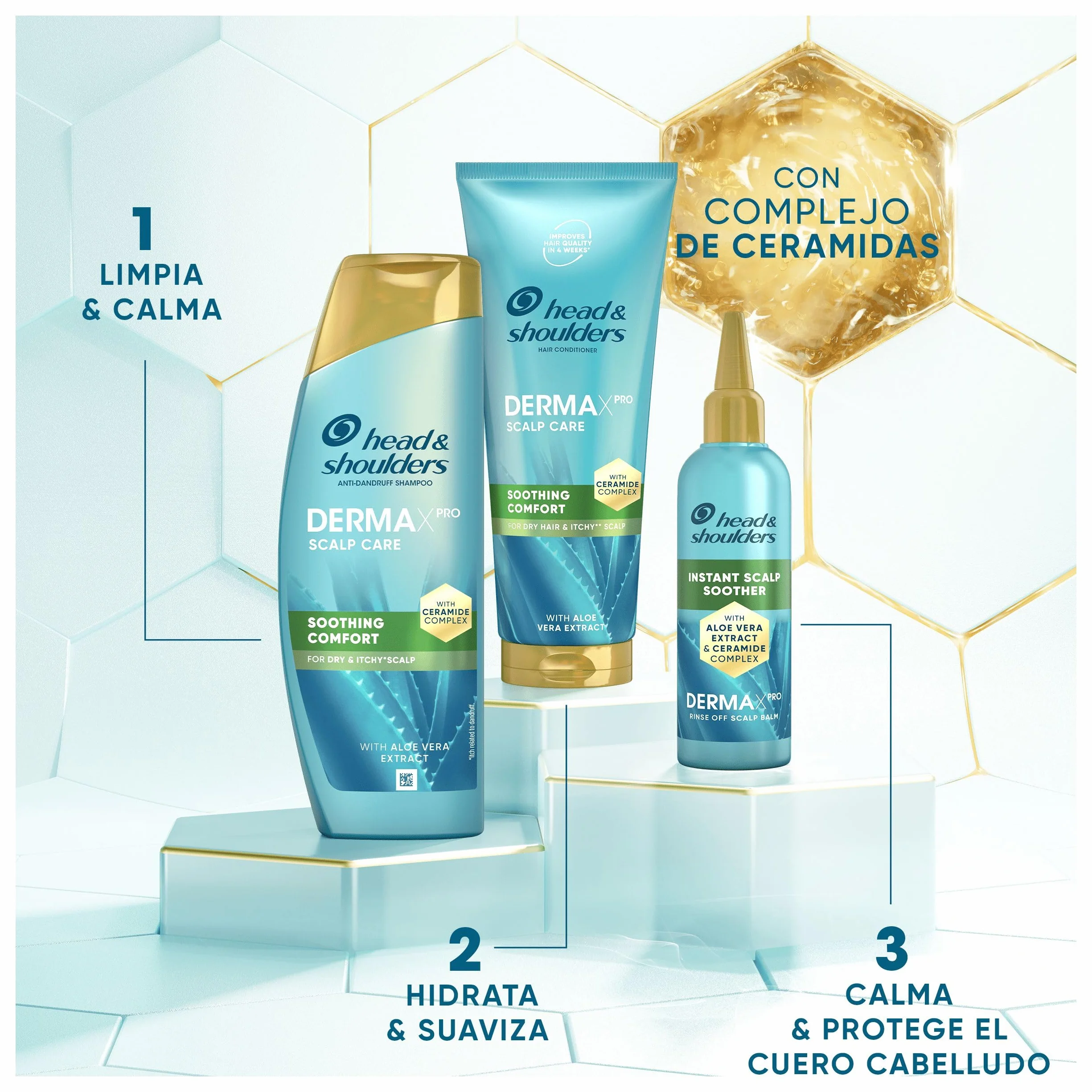H&S DermaXPro Hidratante Champú Anticaspa 300ml + Acondicionador 220ml + Tratamiento 145ml