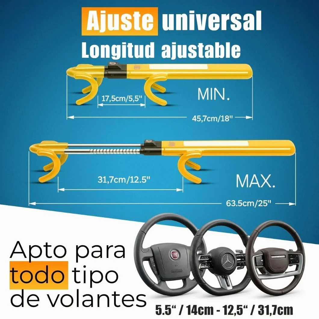 ATG Bloqueo Volante Coche – Antirrobo Coche, Antirrobo Volante & Barra Antirrobo para Auto, SUV, Van, Furgoneta y Autocaravana – Acero Endurecido, Protección Antitaladro