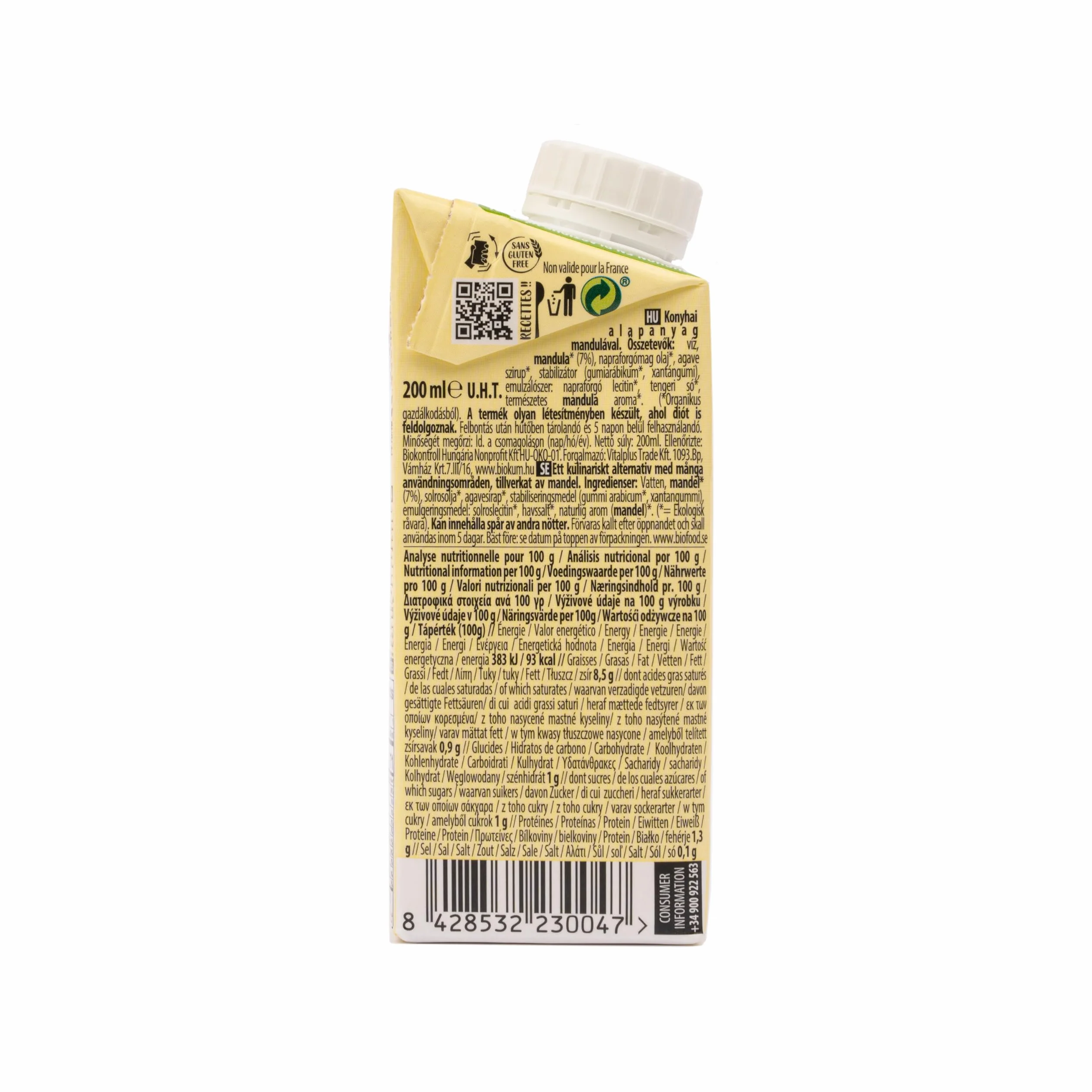 Ecomil Nata de Almendras para Cocinar Bio, Crema Vegana de Almendra Ecológica 200 ml