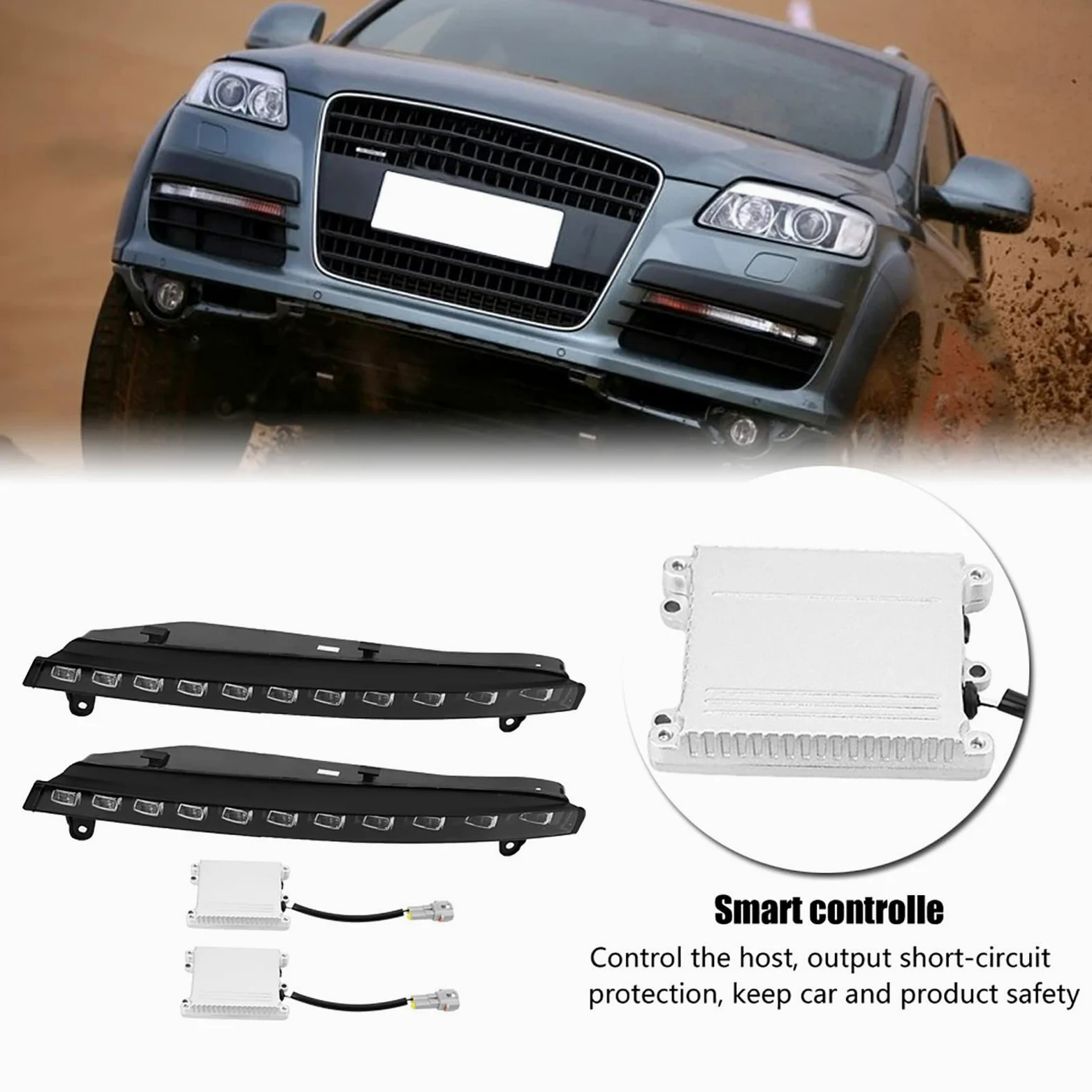 Luces de Circulación Diurna LED DRL para Coche 1 Par de Luces de Circulación Diurna para Coche, Señal de Giro, Luz Antiniebla LED DRL de 2 Colores para Q7 06-09