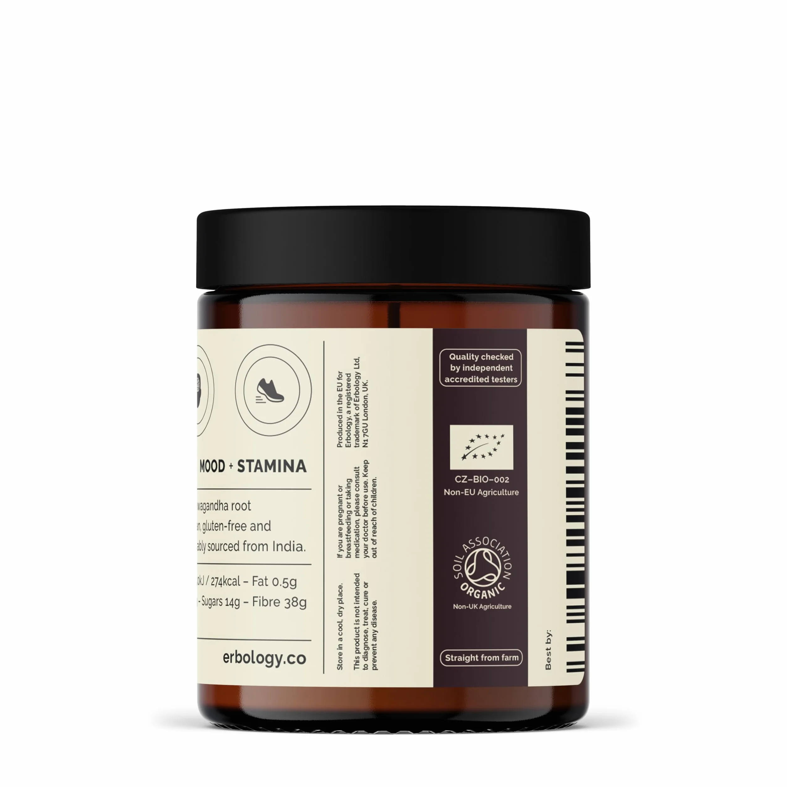 Erbology Ashwagandha en polvo orgánico 90 g – 45 porciones – Rico en Withanólidos – Vegano