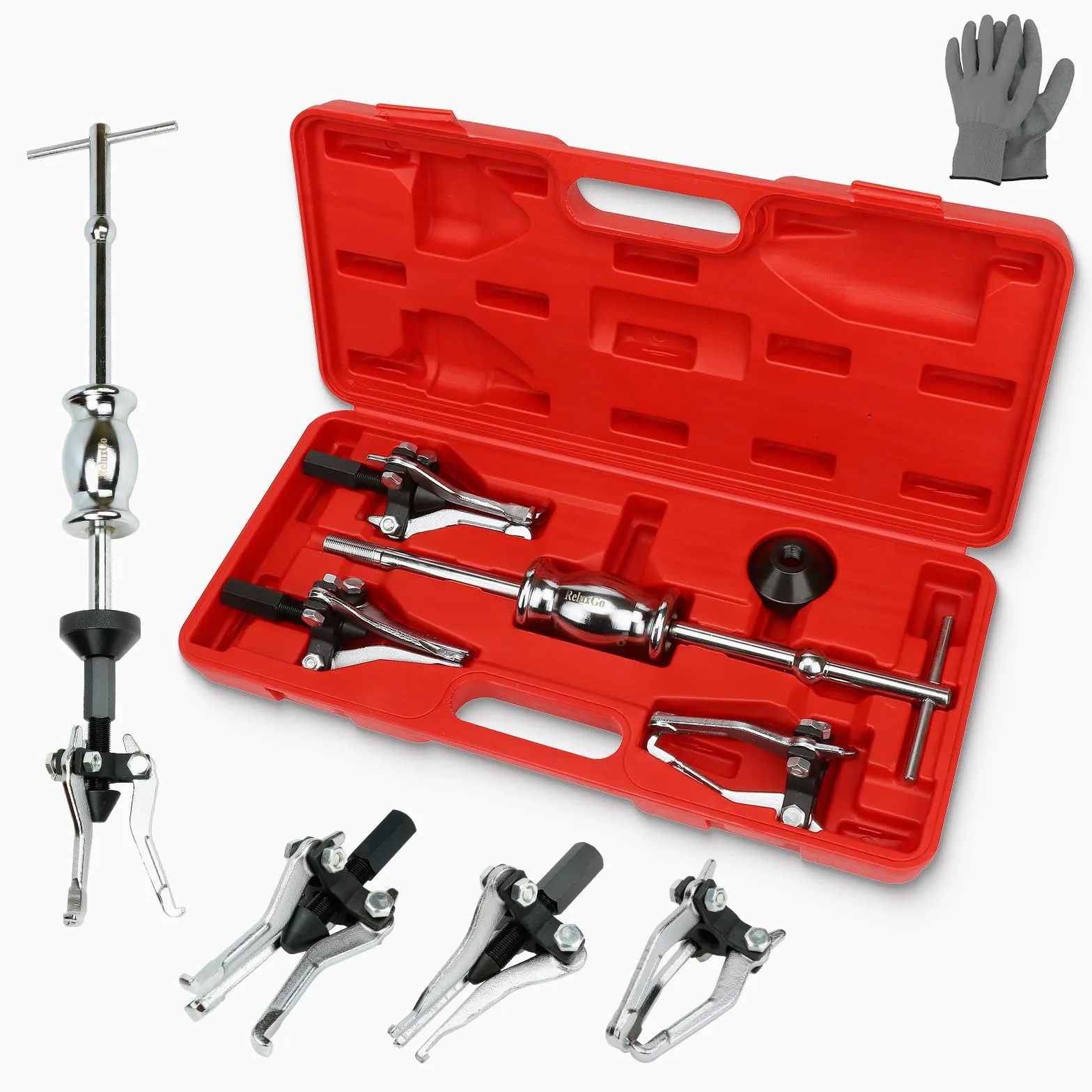 Juego de Extractor de Engranajes con Martillo Deslizante de 3 mordazas, Juego de Extractor de poleas de Engranajes internos y externos universales para extraer Engranajes y cojinetes