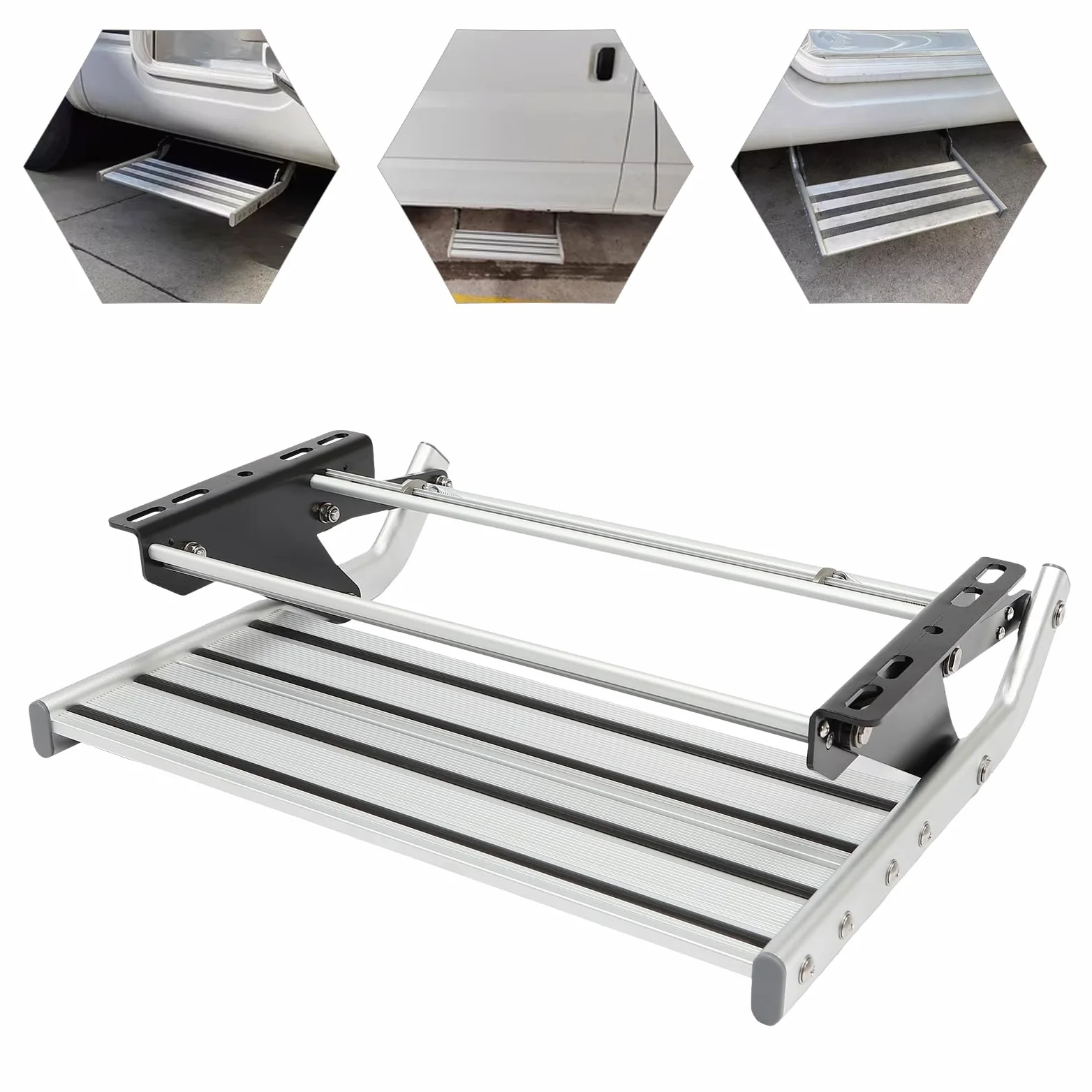 Escalón manual de aluminio para autocaravana (sin iluminación) | Escalón de camping plegable con goma antideslizante y capacidad de carga de 150 kg | perfecto para caravanas | remolque