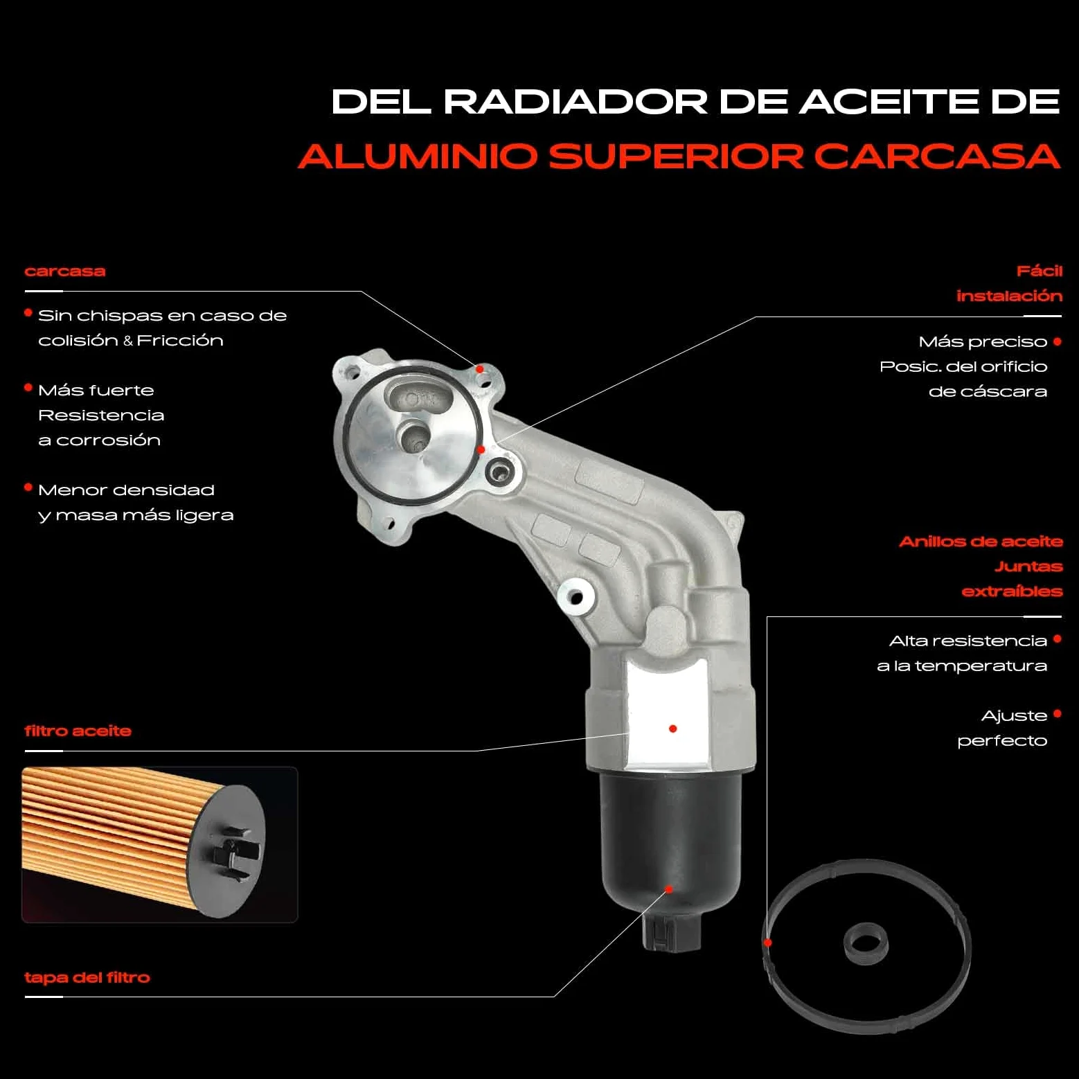 Frankberg Enfriador de aceite aceite de motor carcasa del filtro de | Compatible con: Xsara N1, Bipper AA, Berlingo/Berlingo Primer monovolumen GFK GJK MF, 306 7B N3 N5, C3 II SC