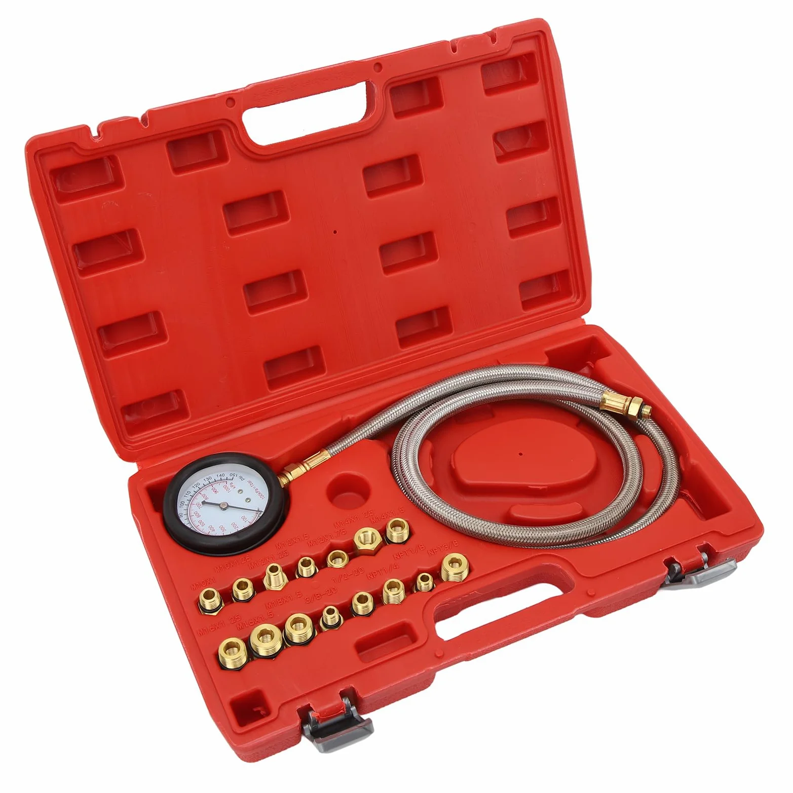 Kit de probador de presión de Aceite, probador de presión de Aceite, con 15 adaptadores de 0 a 150 PSI, Kit de probador de presión de Tubo Flexible, para vehículos