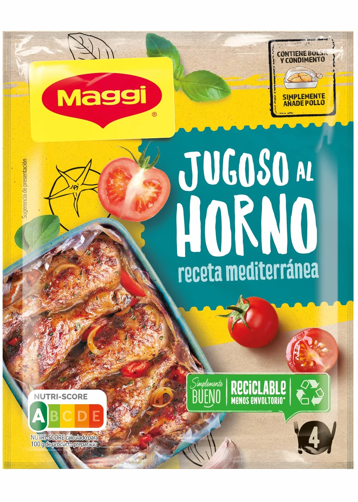 MAGGI Jugoso al Horno Receta Mediterránea 16x31g Bolsa para Horno con Condimentos Airfryer
