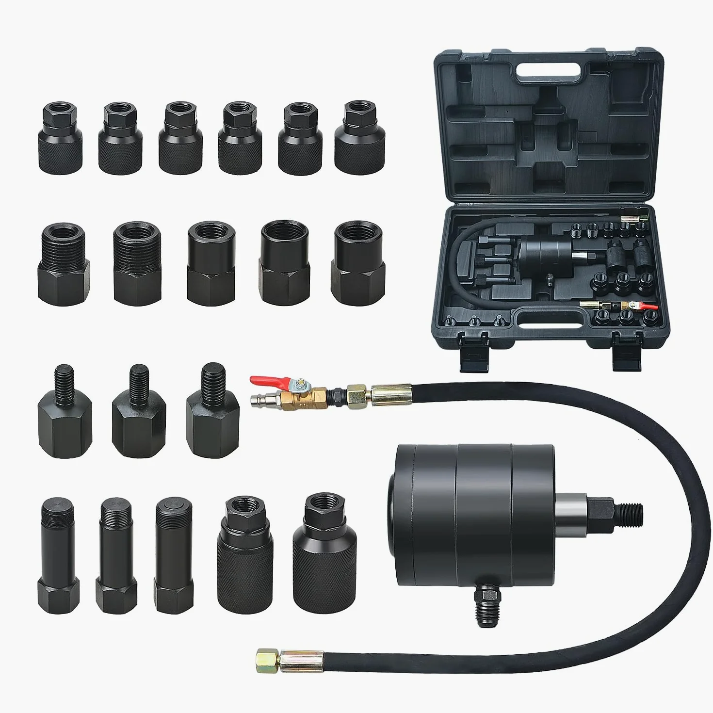 21 Piezas Juego de Extractor neumático de inyectores para Motores diésel, Kit de extracción de inyectores con 19 adaptadores