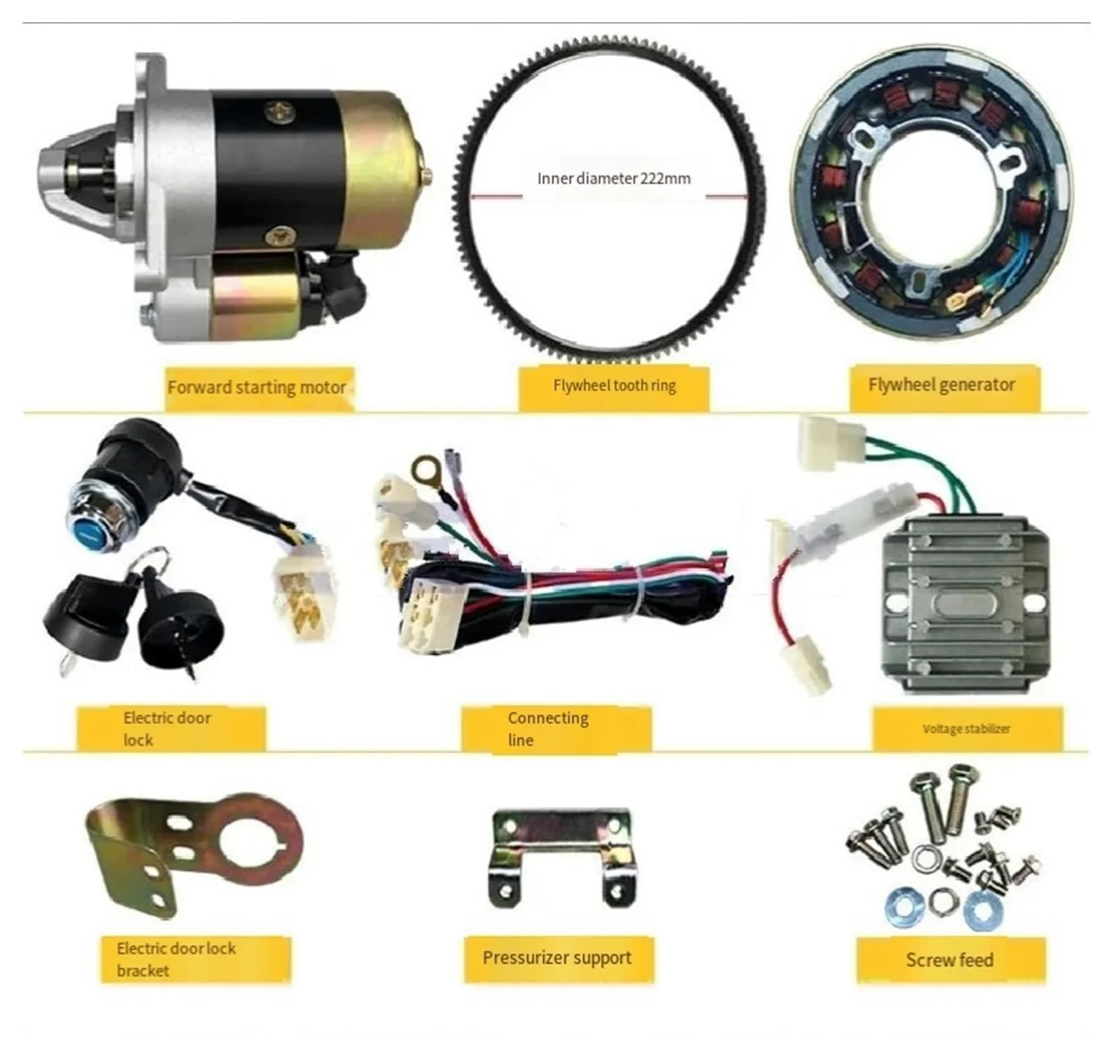 Arranque Motor para GENERADOR DIÉSEL 170F 173F 178F 186F 188F 192F 5KW Motor Arranque Volante Engranaje Corona Kit CONVERSIÓN Arranque ELÉCTRICO Starter Motor(178F CW)