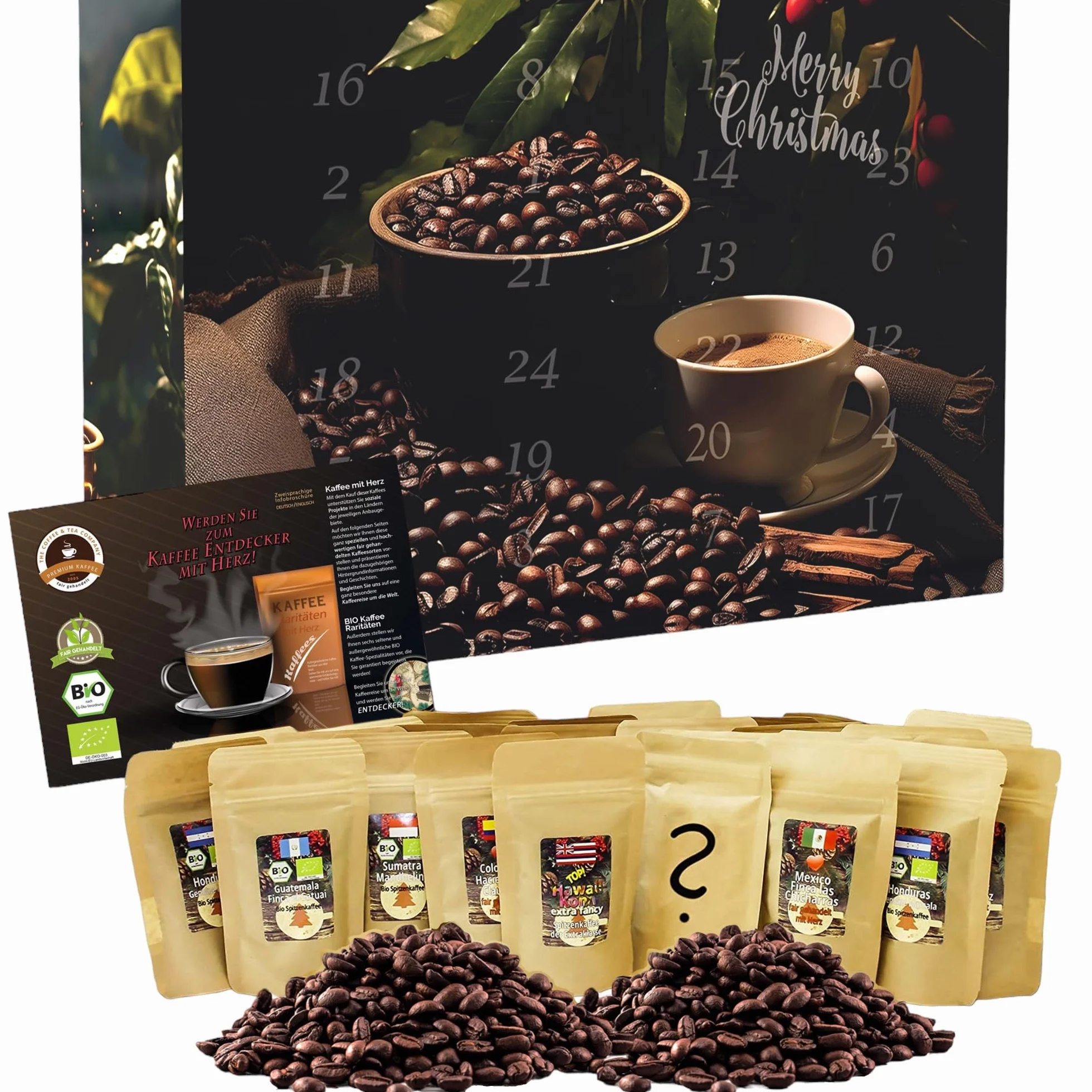 C&T XL Café Calendario de Adviento Orgánico Justo Granos Enteros 2024 24 Cafés Orgánicos 20g Navidad