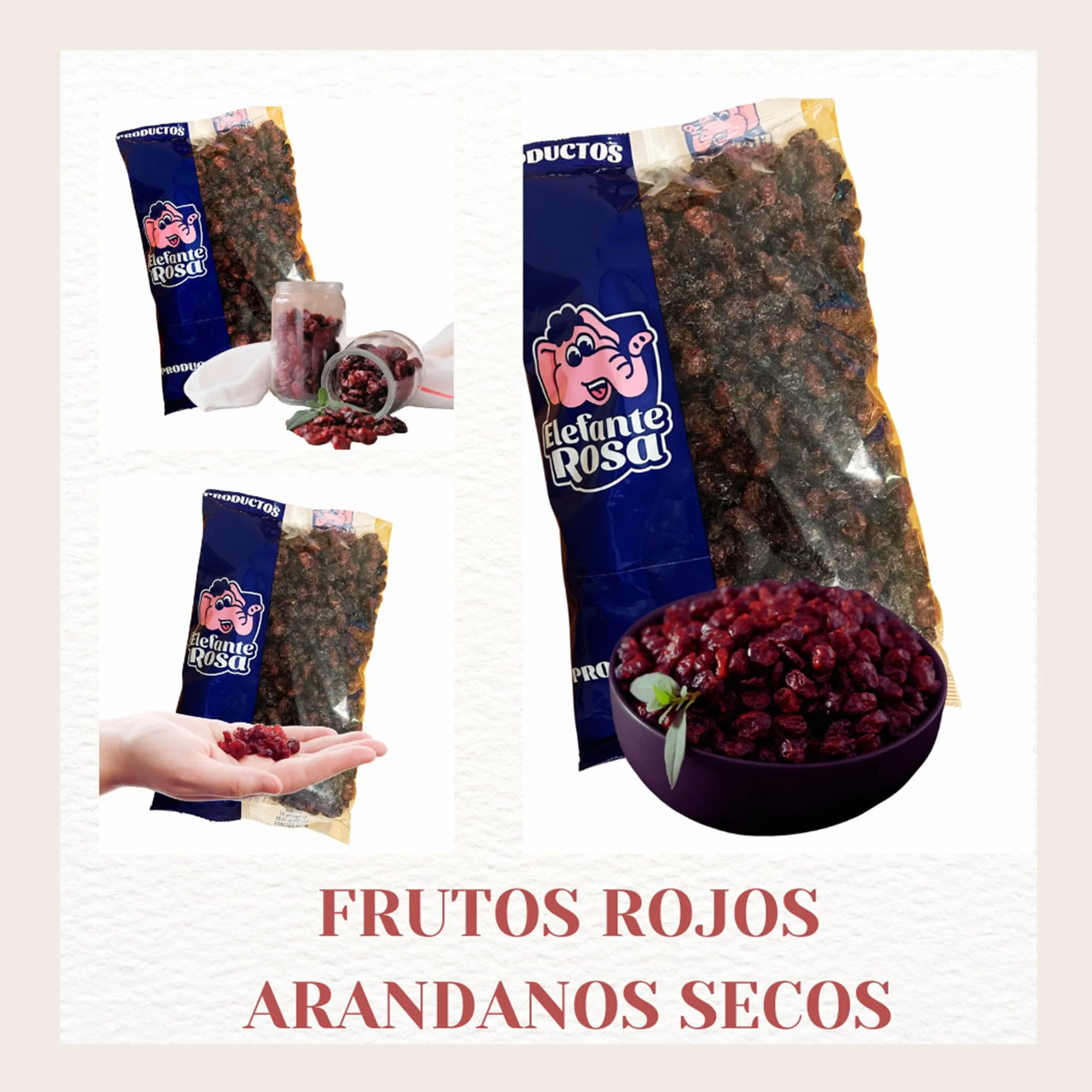 Arándanos Rojos Deshidratados El Elefante Rosa 1Kg Snack Natural