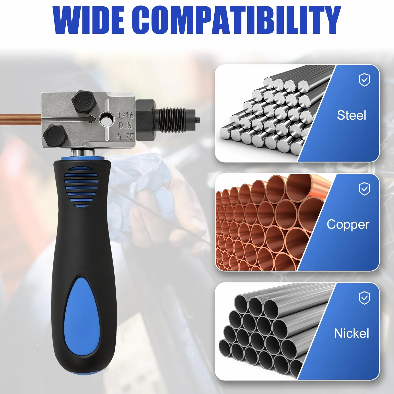 Poweka Kit de Herramienta Abocardar Tubos Freno DIN, 4,75 mm (3/16") Universal Herramienta para Bordes de Tubos de Freno, 7,62 m Cable de Freno con 16 Racores y 5 Conectores