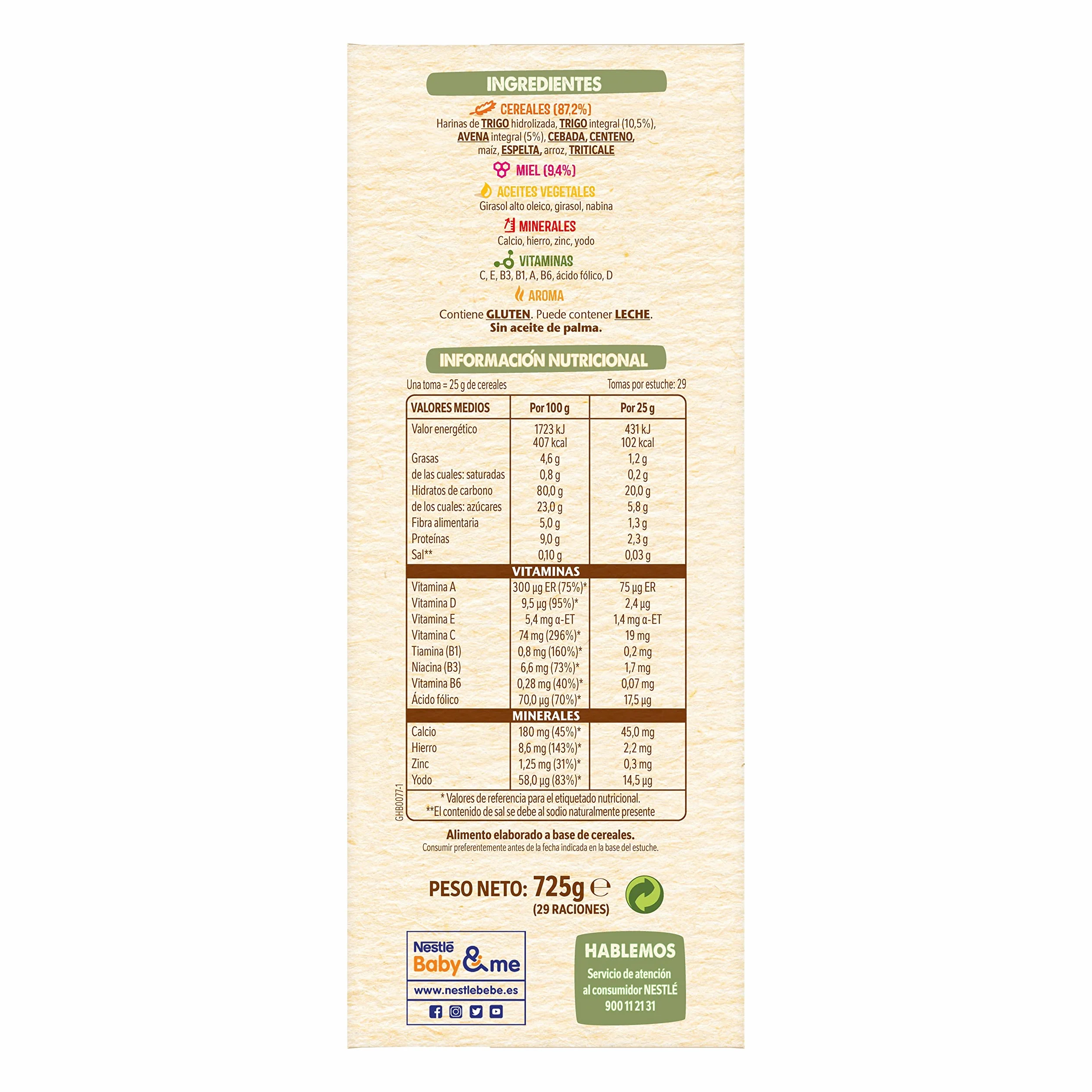 Nestlé Papilla 8 Cereales con Miel, 725 g