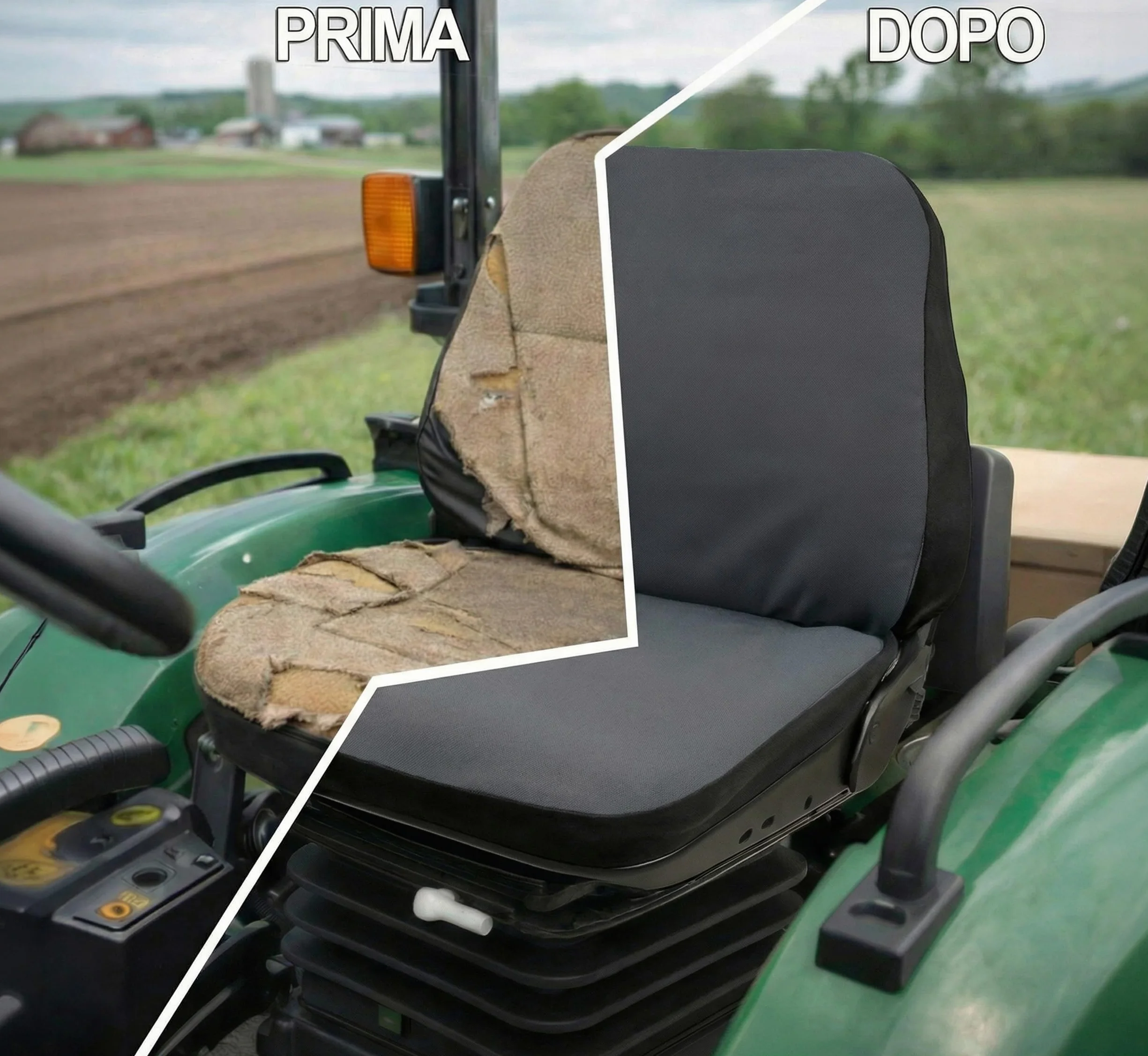 Auto Accessori Lupex - LS32 Funda de asiento de tractor universal – Asiento y respaldo de PU acolchado, costuras reforzadas, protección y comodidad para asientos agrícolas (tejido gris)