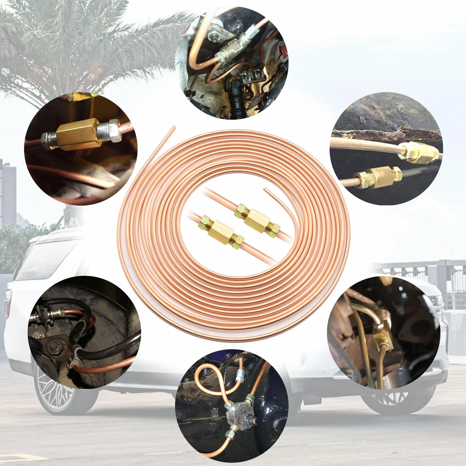 Kit de herramientas para ampliar las líneas de freno, línea de freno de acero 7,6 m, diámetro 4,75 mm, con 16 accesorios + 5 conectores, ideal para sistemas de frenos hidráulicos de coche