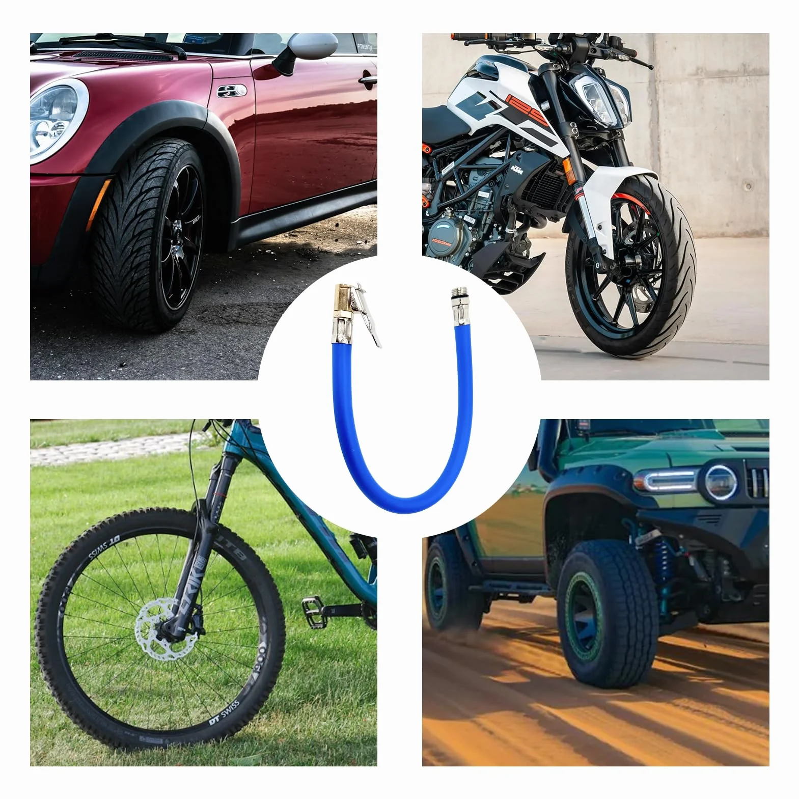 Neumático Bomba Manguera Adaptador 36cm Extensión Manguera de Inflador Manguera de Inflador con Conexión Roscada Estándar para Bicicletas, Motocicletas y Coches - Compatible con Válvulas Americanas
