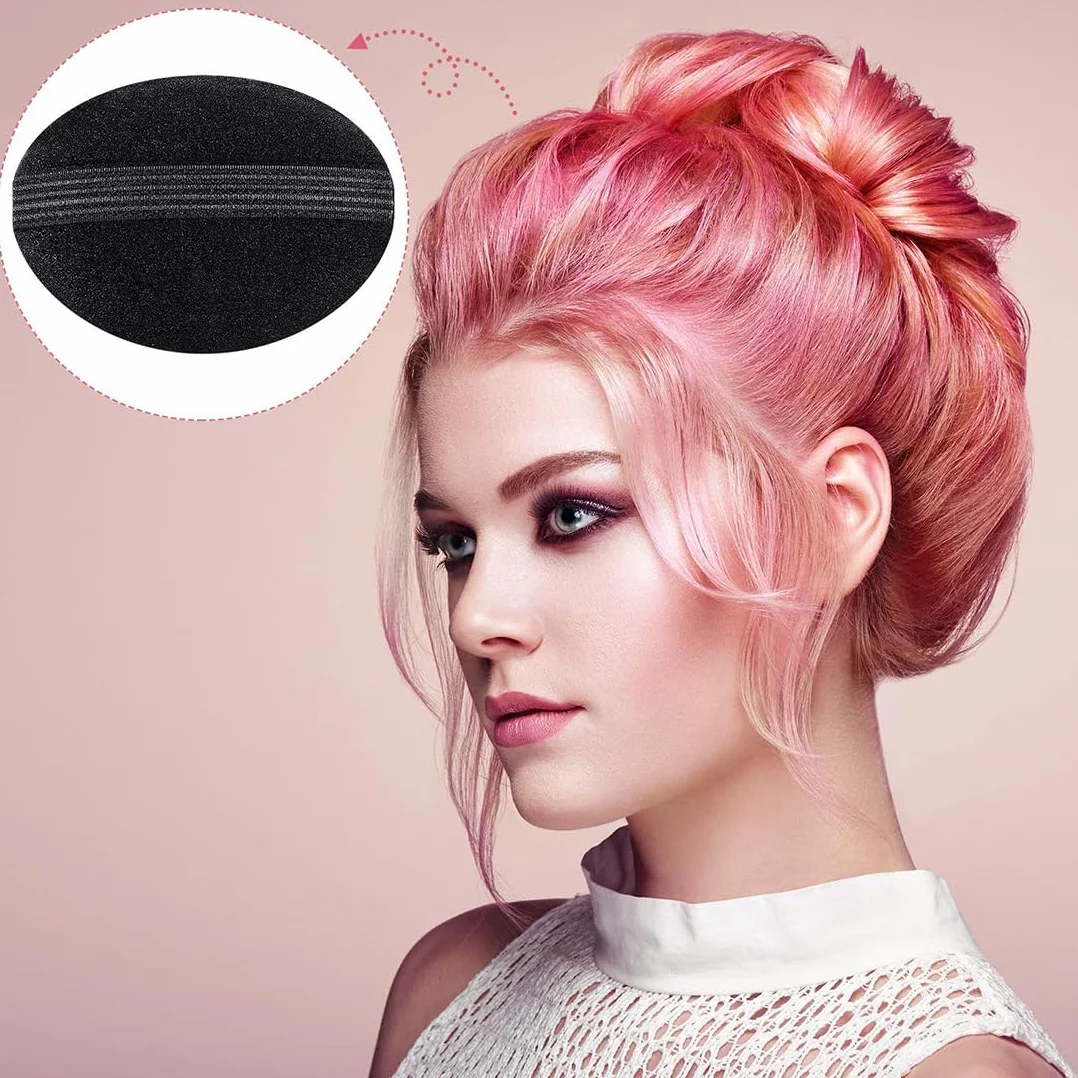 Conjunto de 7 Piezas Base de Aumento de Volumen de Cabello Herramienta Trenzado de Inserción de Cabello Bollos de Esponja Negro