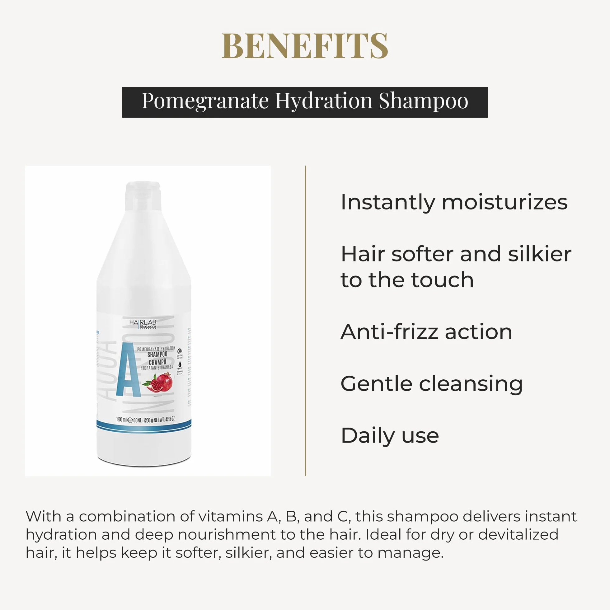SALERM Champú Hidratante Hair Lab Granada 1200 ml sin Parabenos Vegano